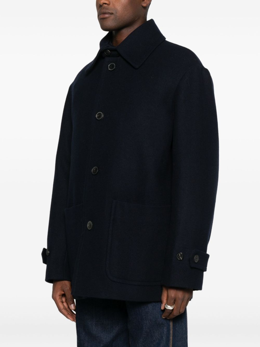 Button-Down Minimalistic Coat with Patch Pockets