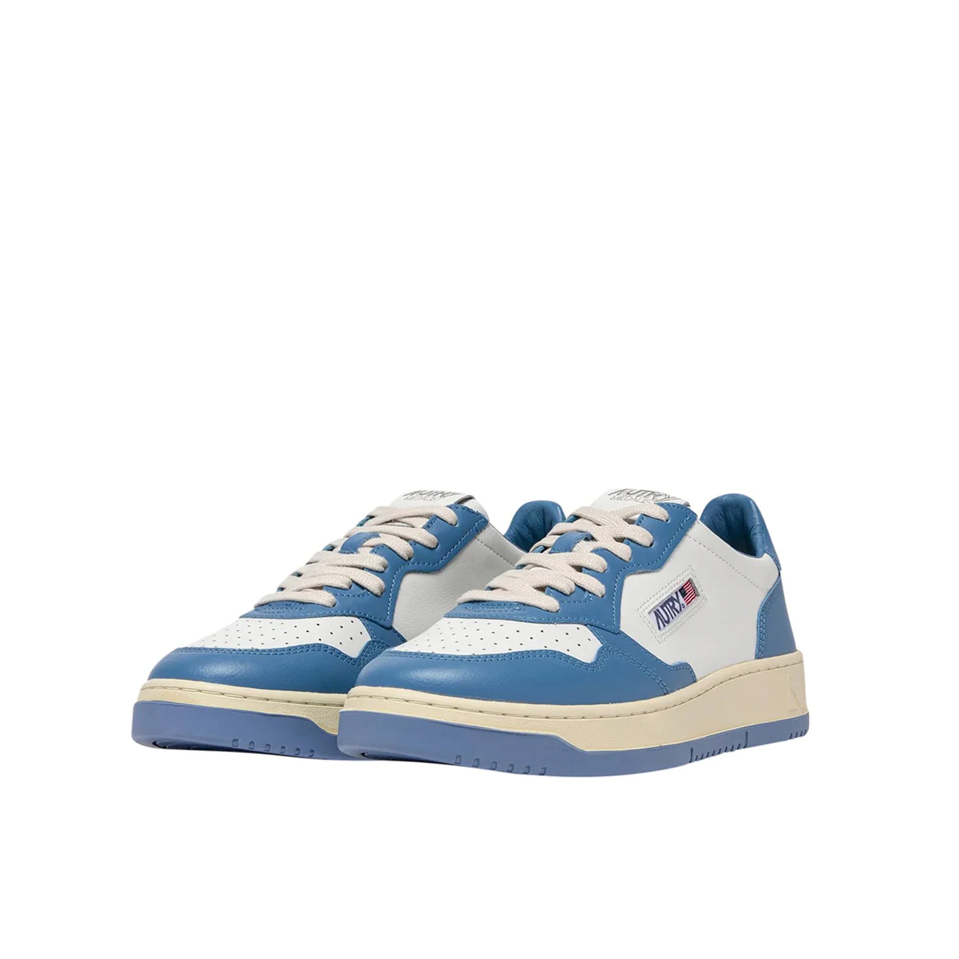 Bicolored Leather Low-Top Sneakers With Embroidered Logo