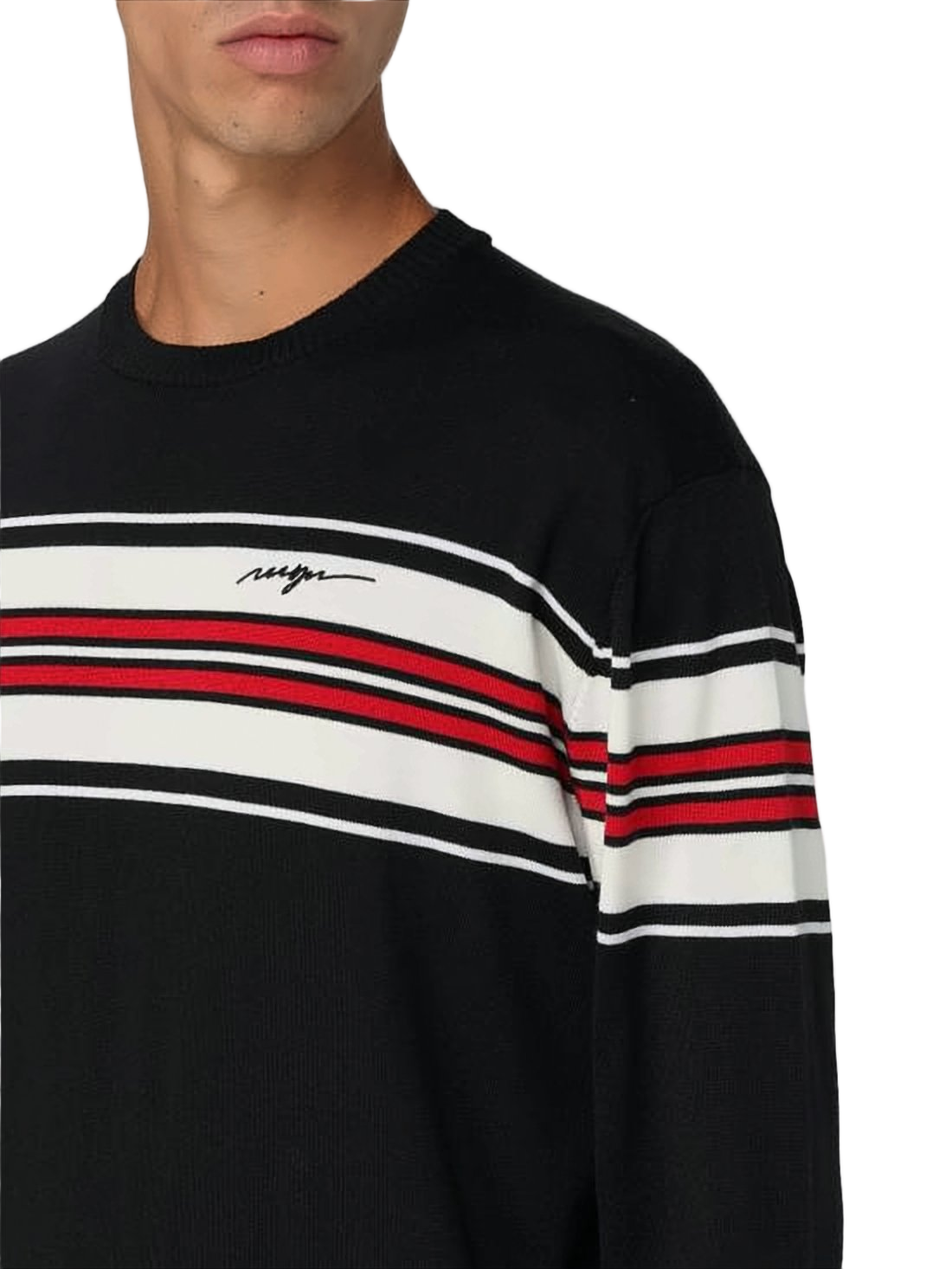 Horizontal Striped Knit Sweater With Signature Detail