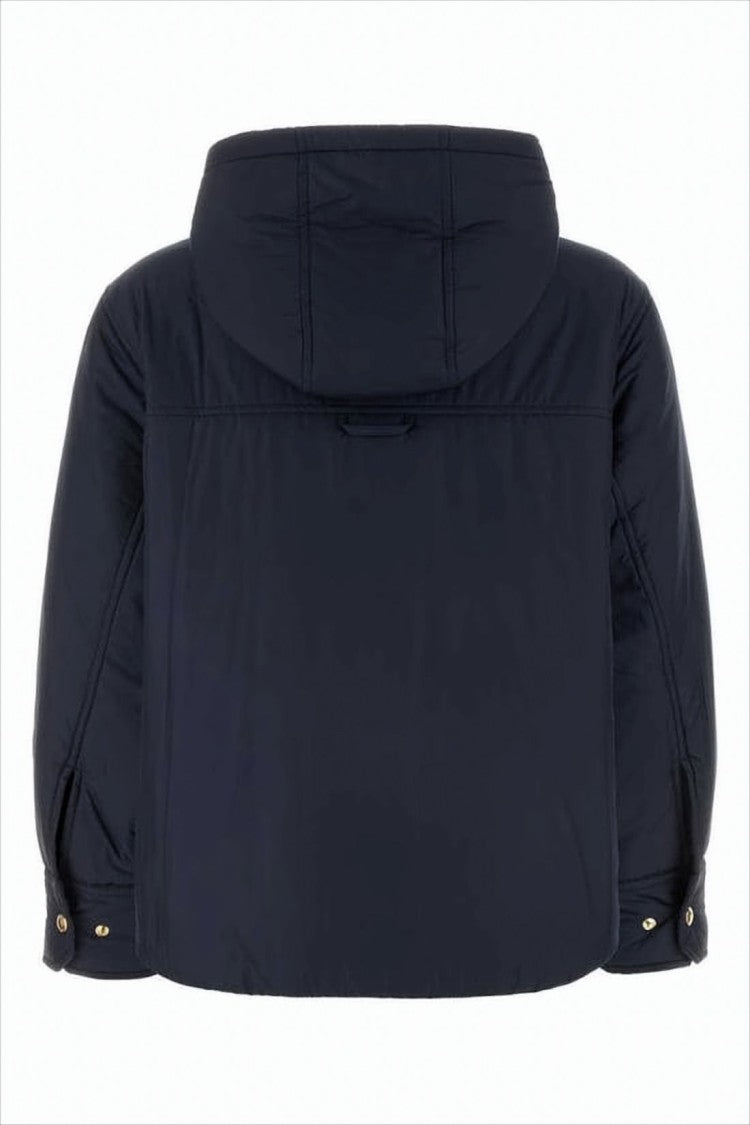 Cropped Blue Jacket with Front Zipper and Hood