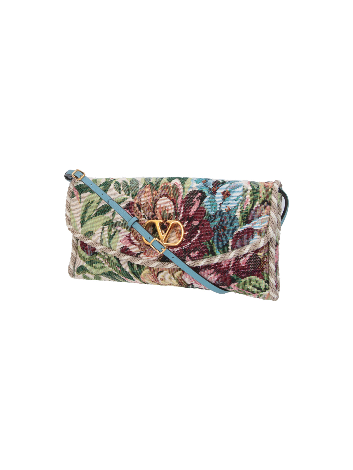 Rectangular Floral Tapestry Clutch Bag with Braided Trim