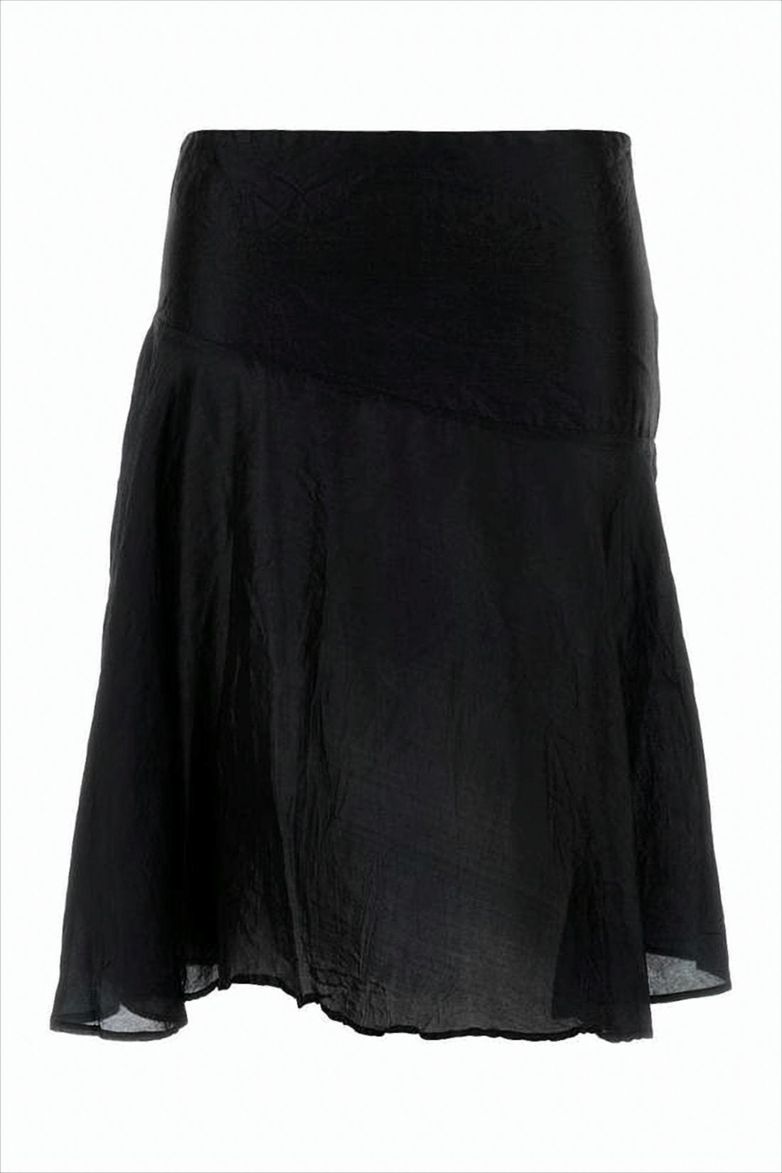 Flared Black Silk Midi Skirt