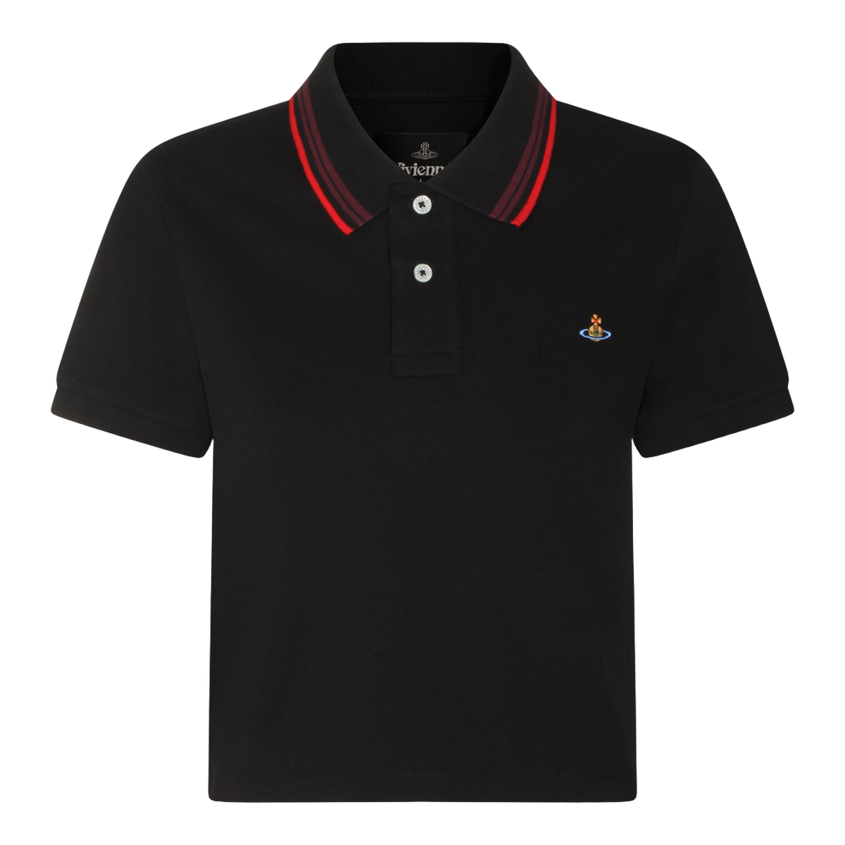 Cropped Black Polo Shirt with Striped Collar