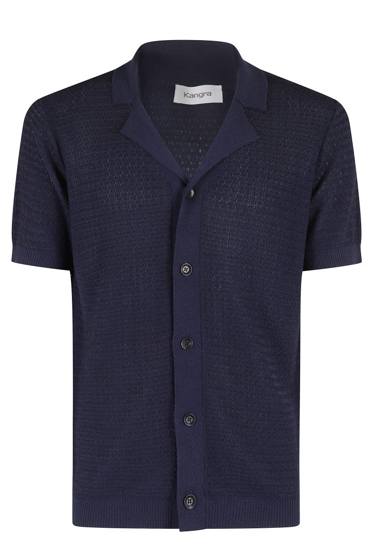 Short-Sleeved Shirt With Arabesque Pattern And Classic Collar