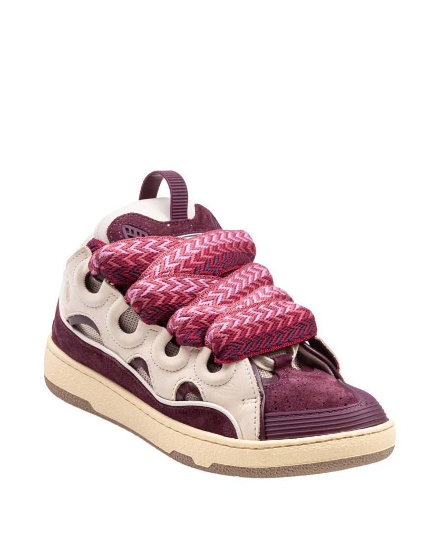 Curb Leather And Fabric Sneakers In Beige And Burgundy