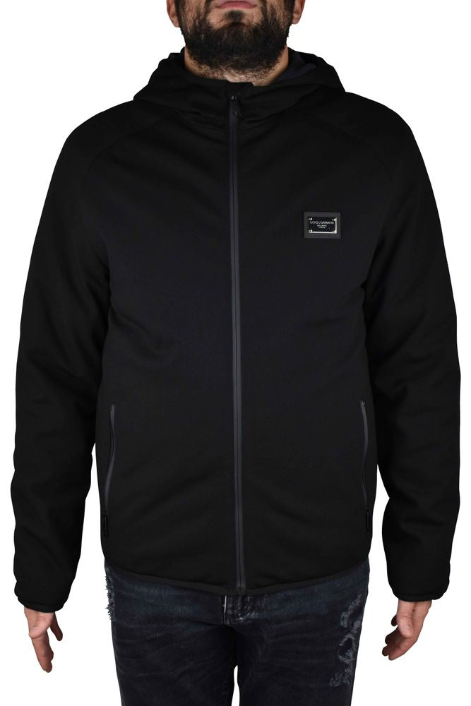 Hooded Black Vest In Stretch Technical Jersey