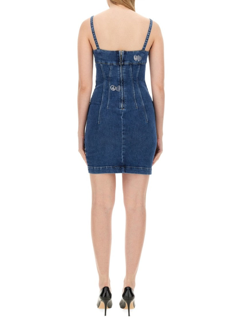 Fitted Denim Mini Dress With Sweetheart Neckline
