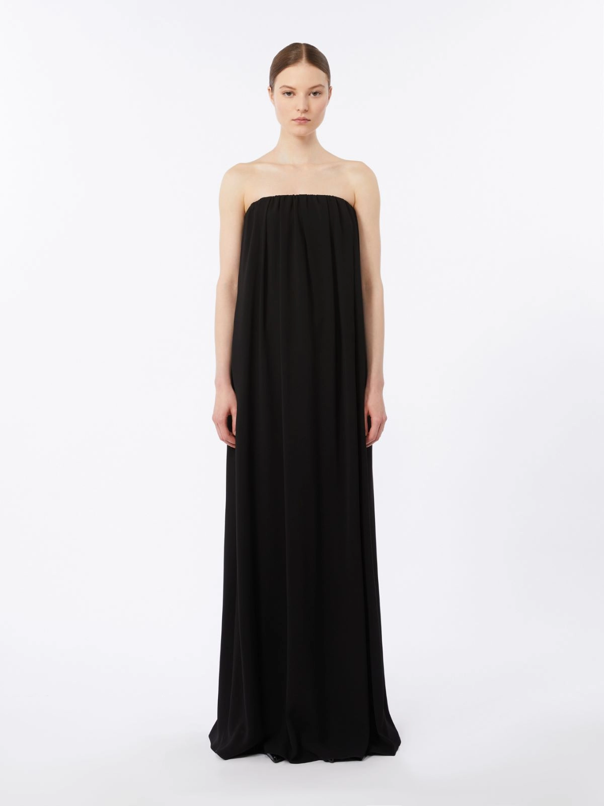 Strapless Black Maxi Dress with Gathered Neckline