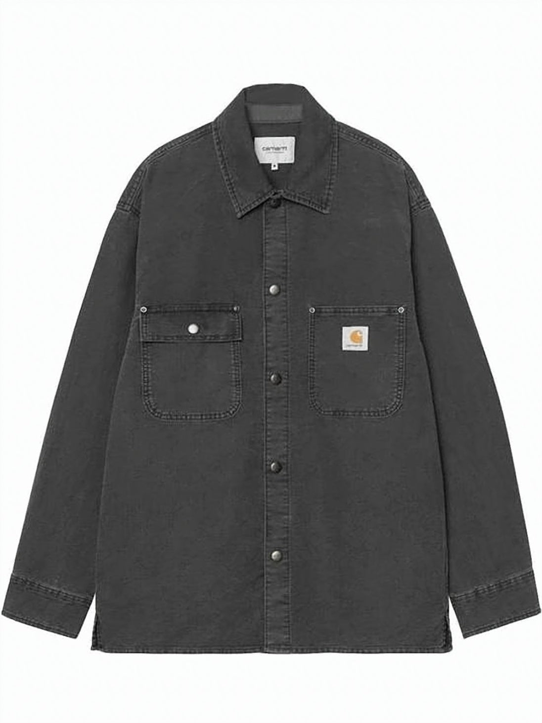 Washed Black Long-Sleeved Shirt Jacket