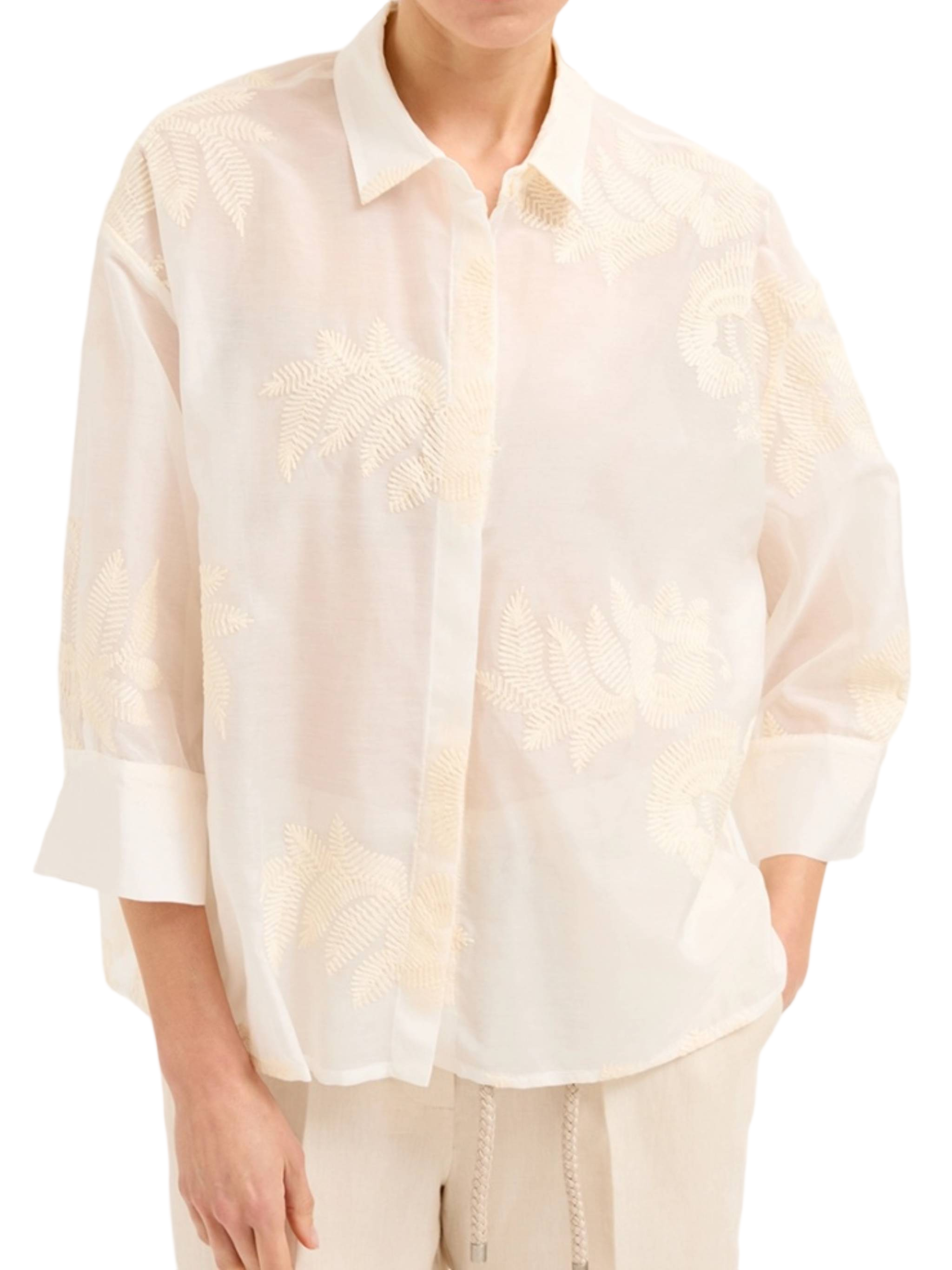 Semi-Sheer Floral Embroidery Blouse