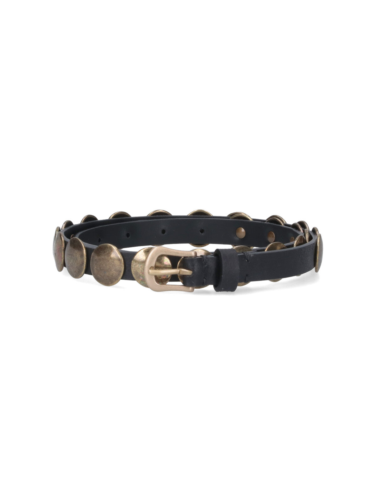 Black Trinidad Gold-tone Studded Leather Belt
