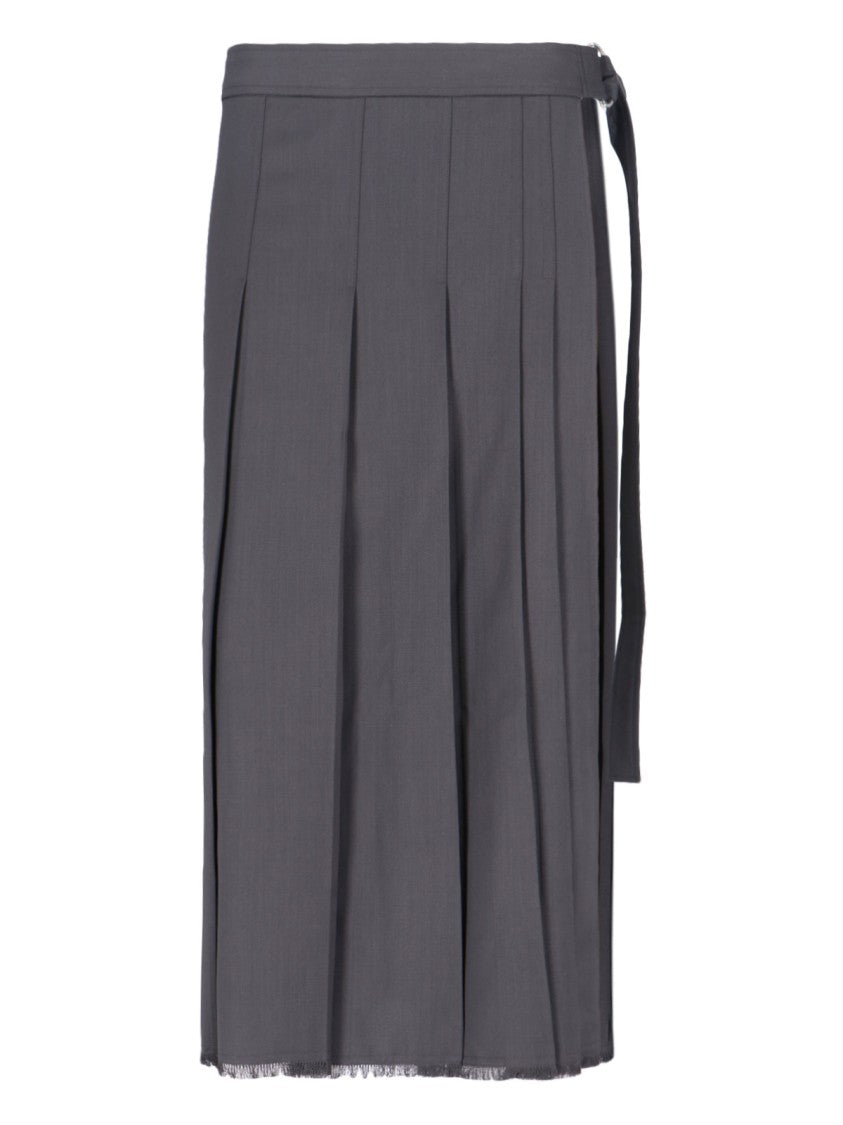Pleated Wool-Blend Midi Skirt – Grey