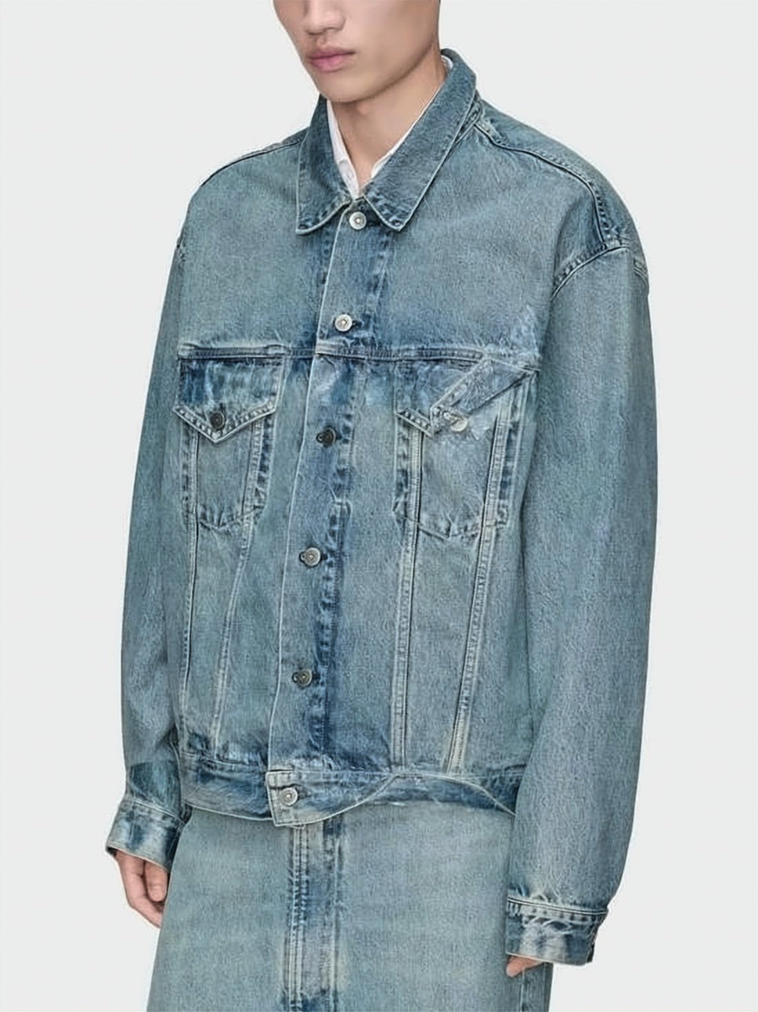 Faded Blue Oversized Cotton Denim Jacket