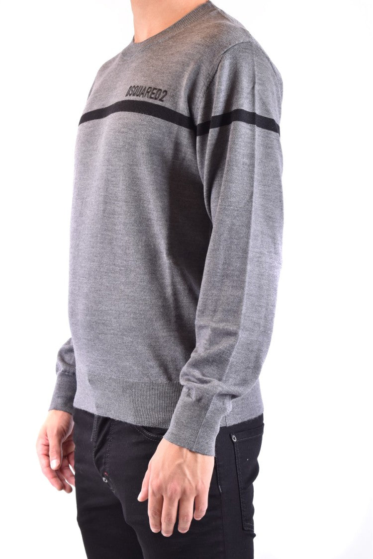 Contrast Stripe Knit Top In Grey