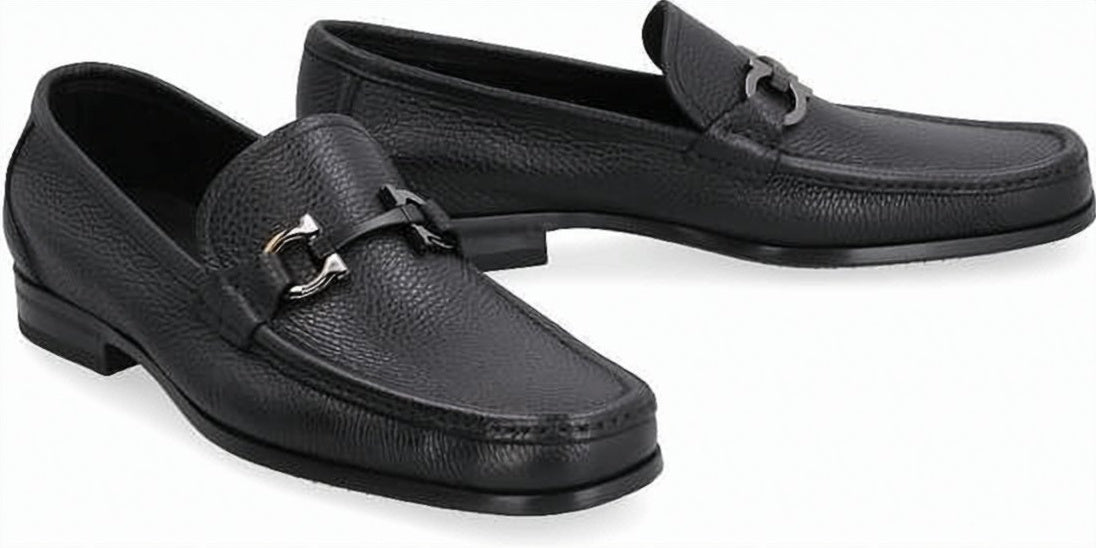 Textured Leather Loafers With Metal Bit Detail