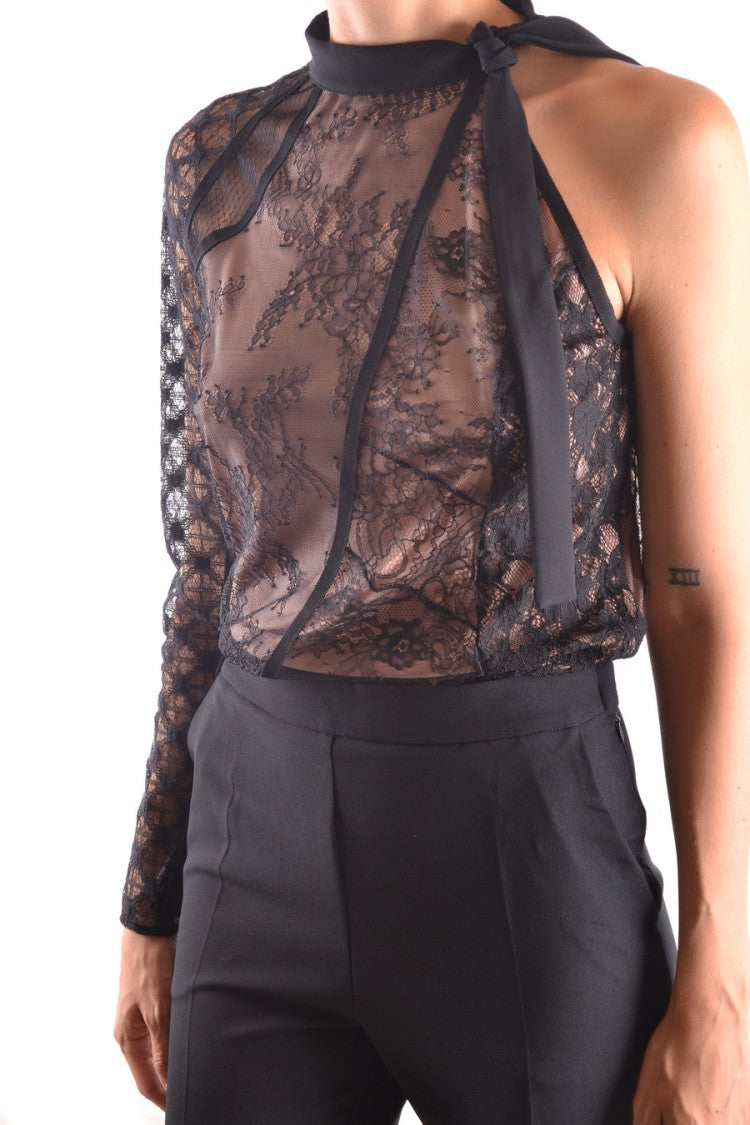 Asymmetrical Lace Top Ensemble With Tailored Pants