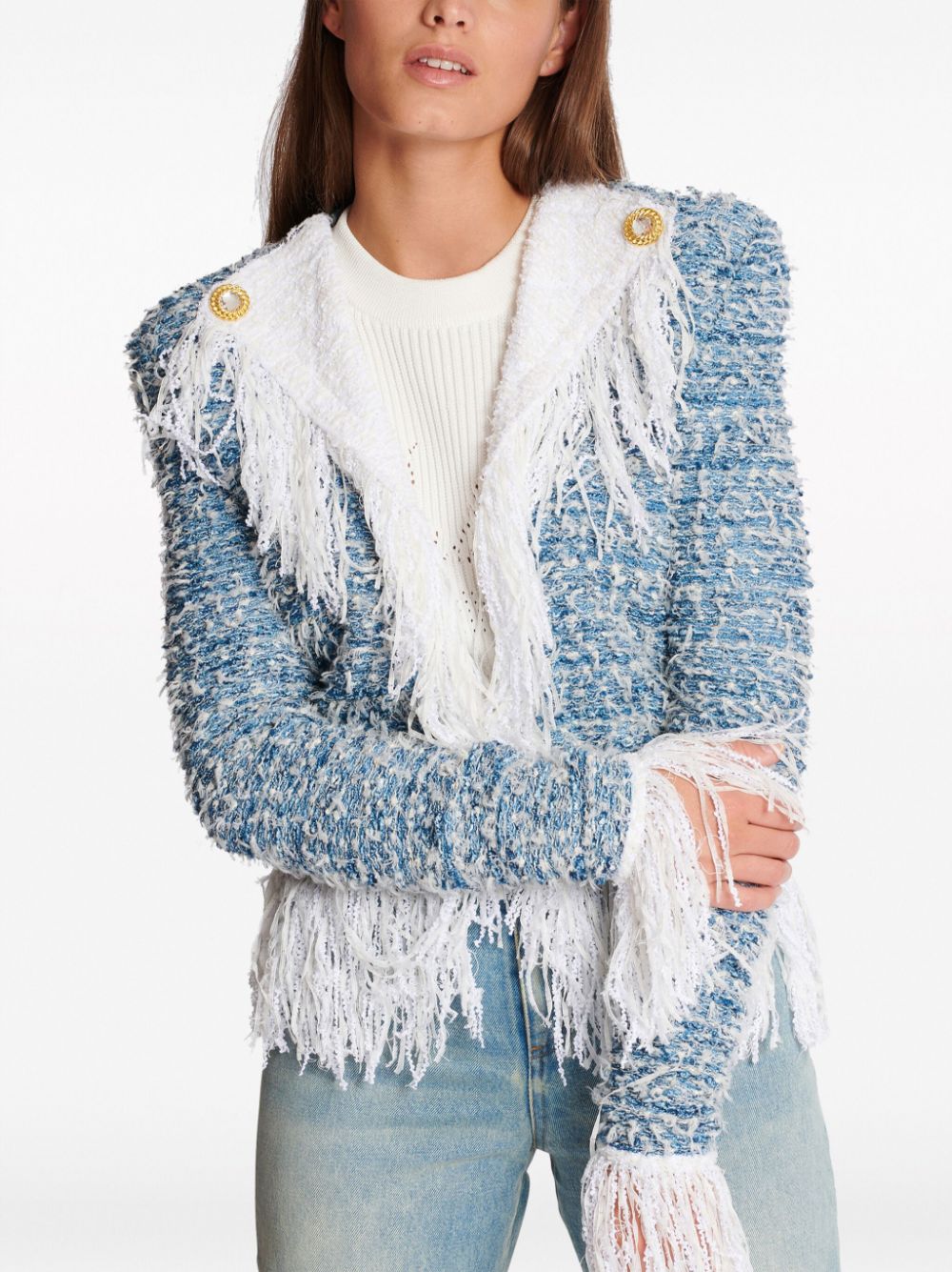 Cropped Tweed and Denim Jacket