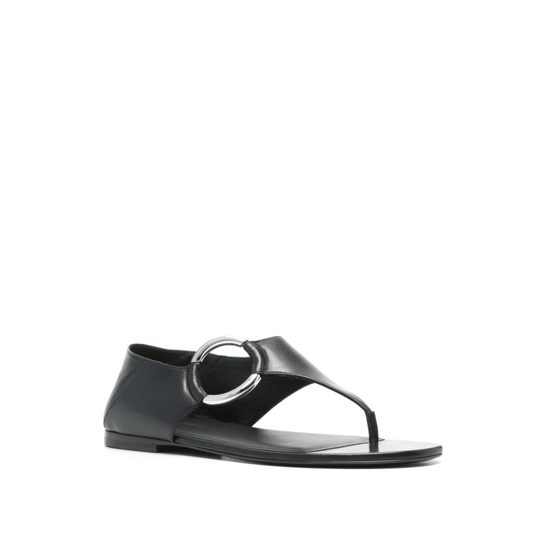 Ring Leather Flat Sandals With Silver-Tone Hardware
