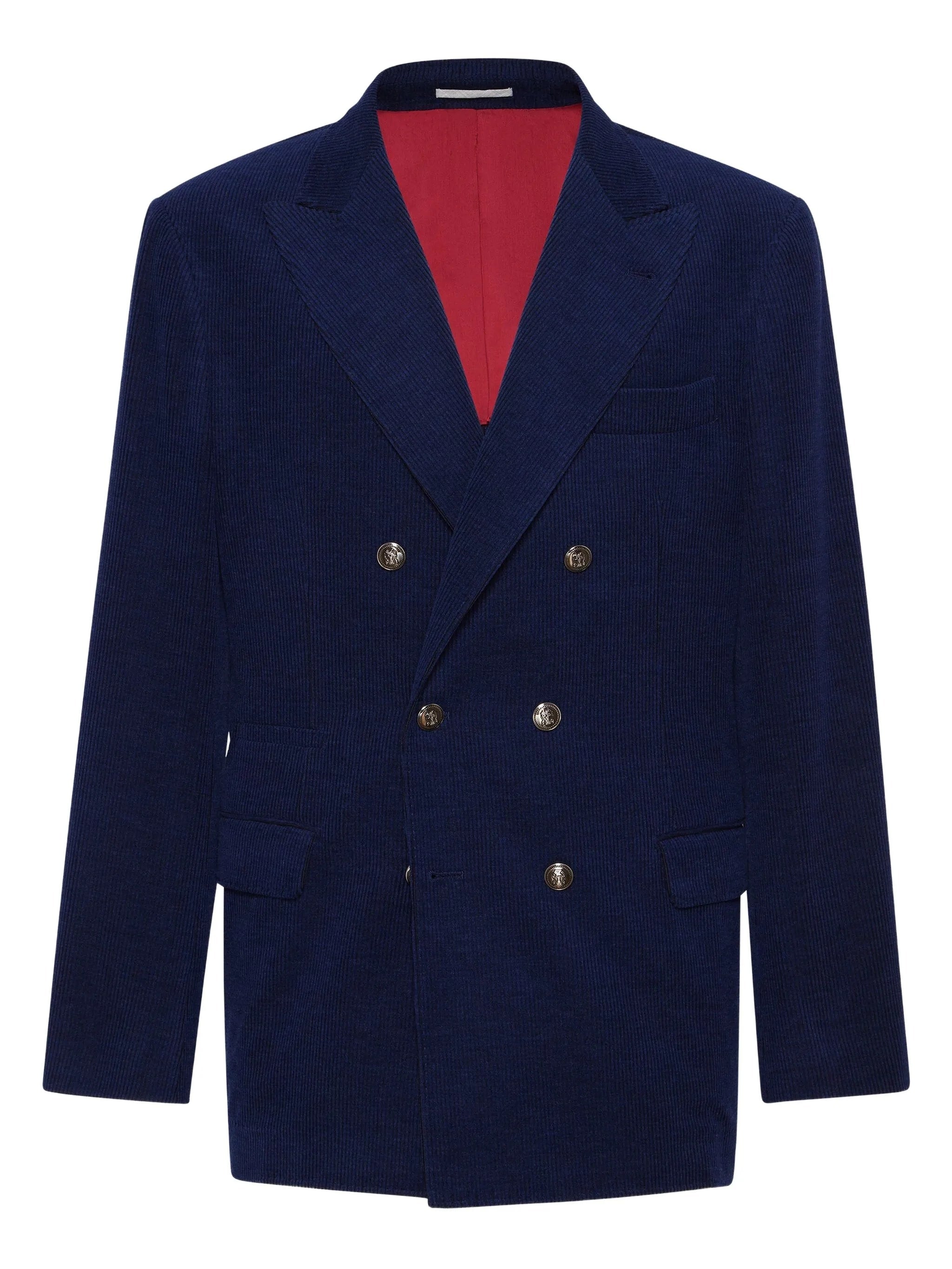 Double-Breasted Navy Blue Corduroy Blazer