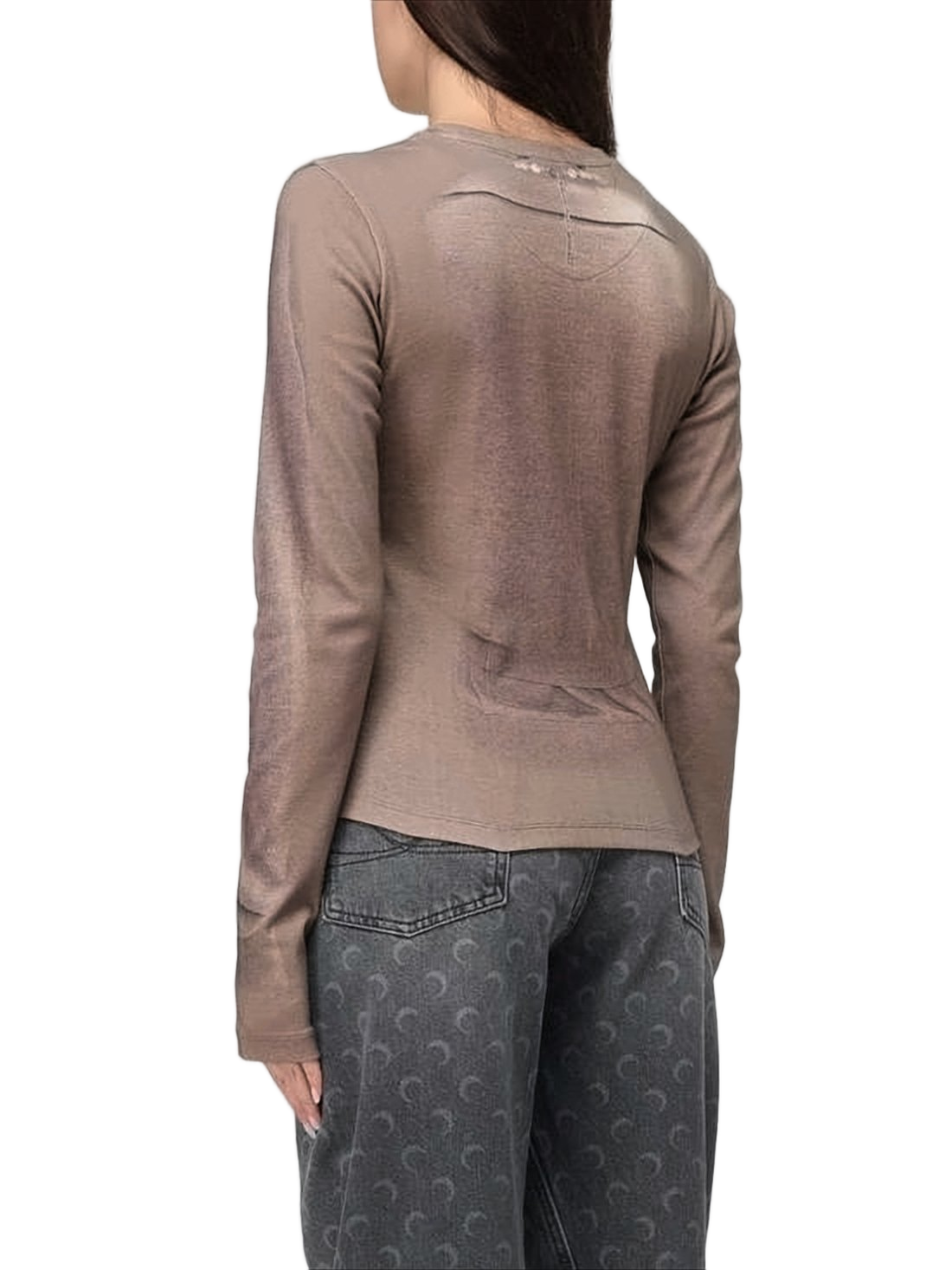 Fitted Long-Sleeved Top with Trompe-l'oeil Print