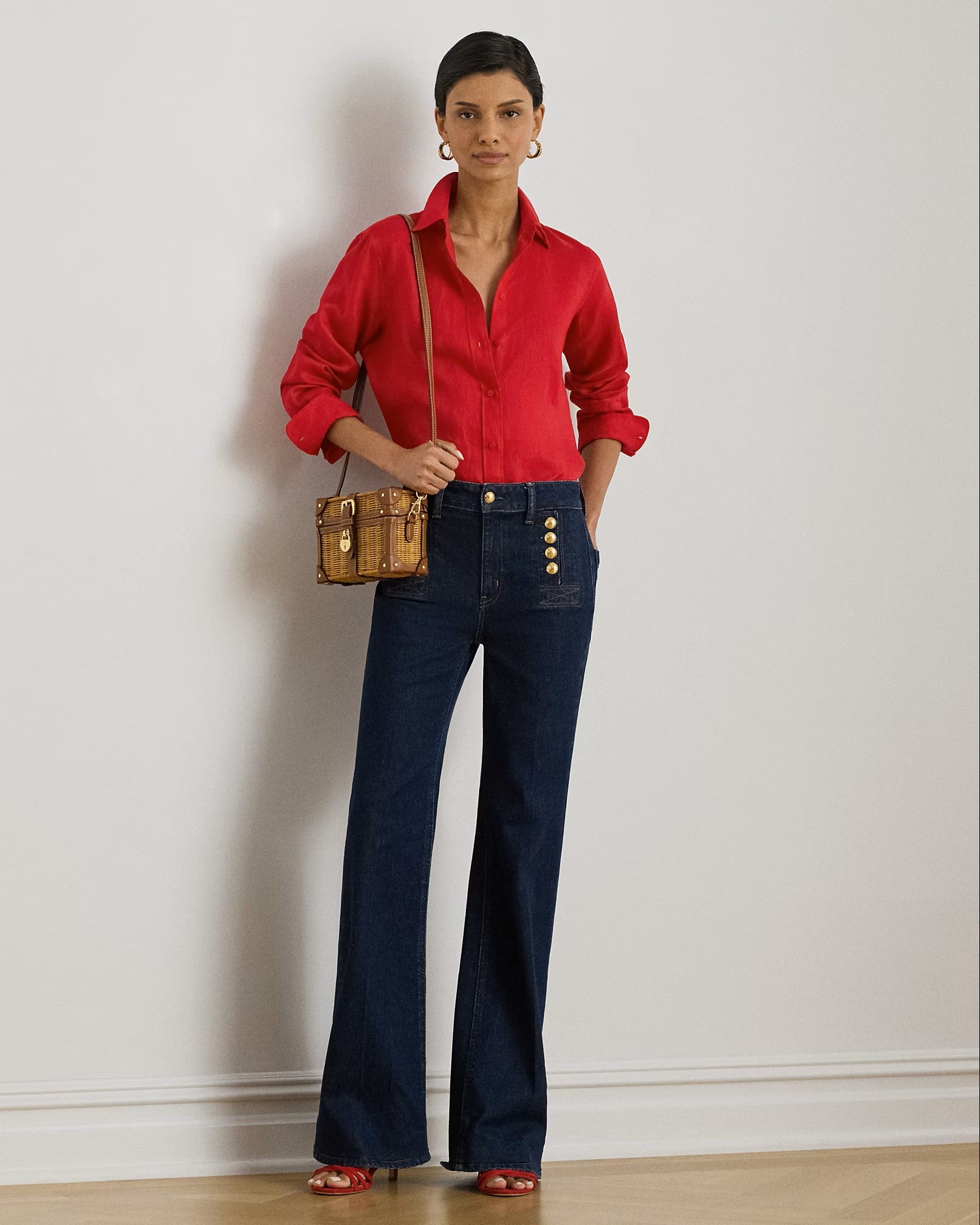 Red Tissue Linen Button Shirt