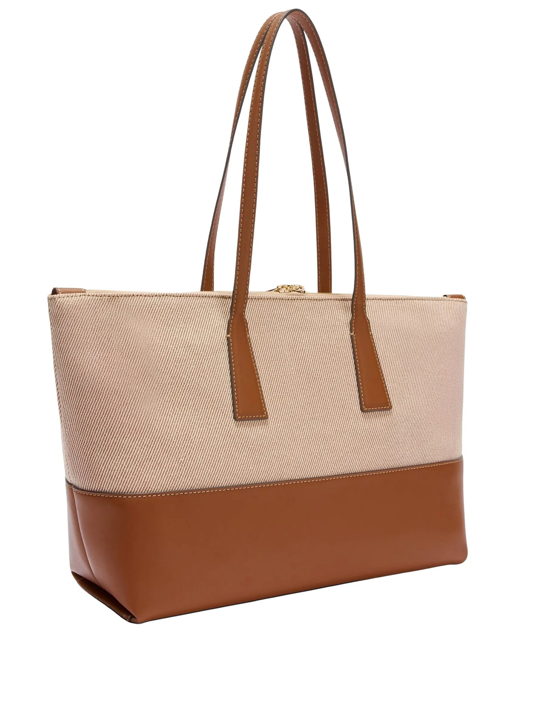 Olivia L Tote Beige Cotton Leather Tote