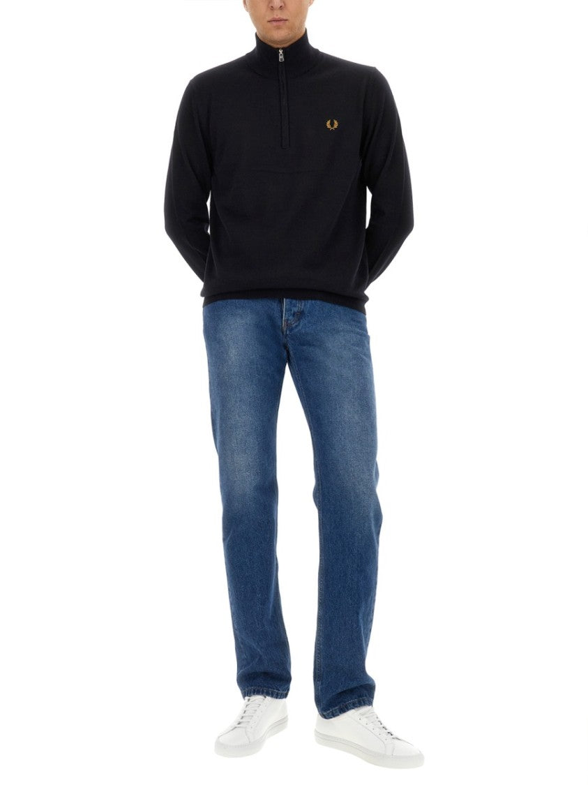 High-Collar Jersey With Quarter Zip