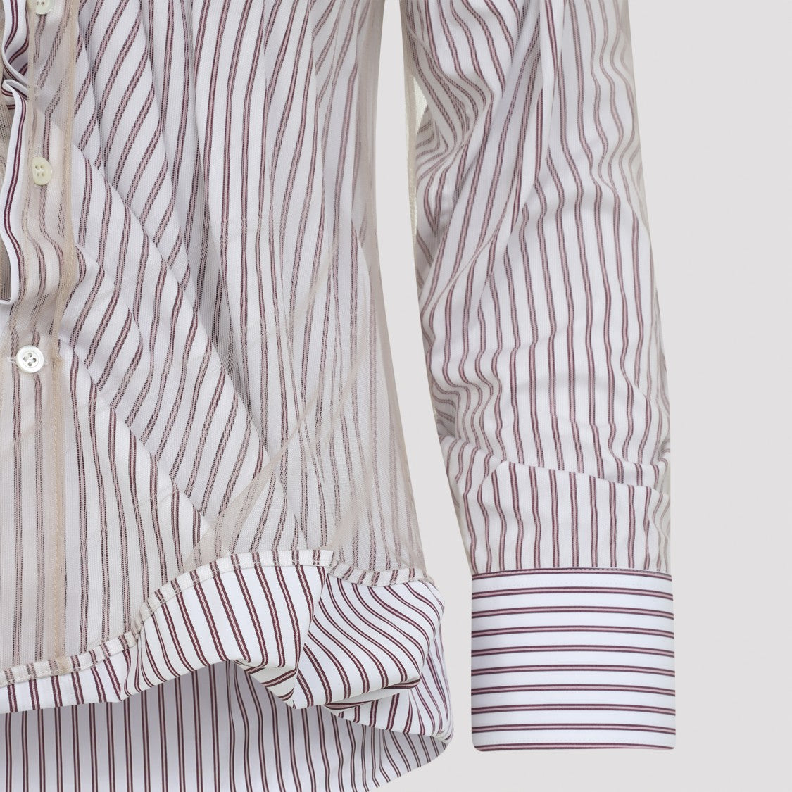 Vertical Stripe Fitted Shirt With Ruffled Detail