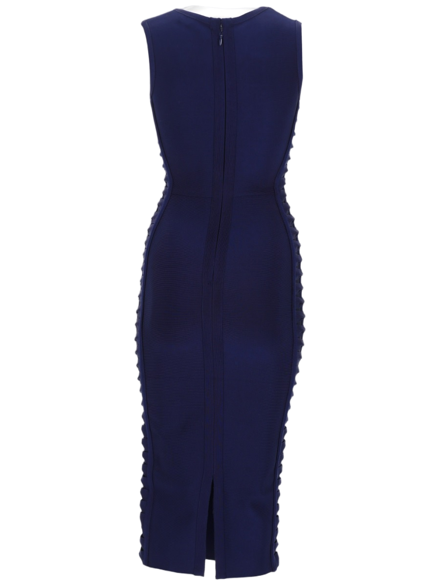 Form-Fitting Midi Dress with V-Neckline and Ruffled Detailing
