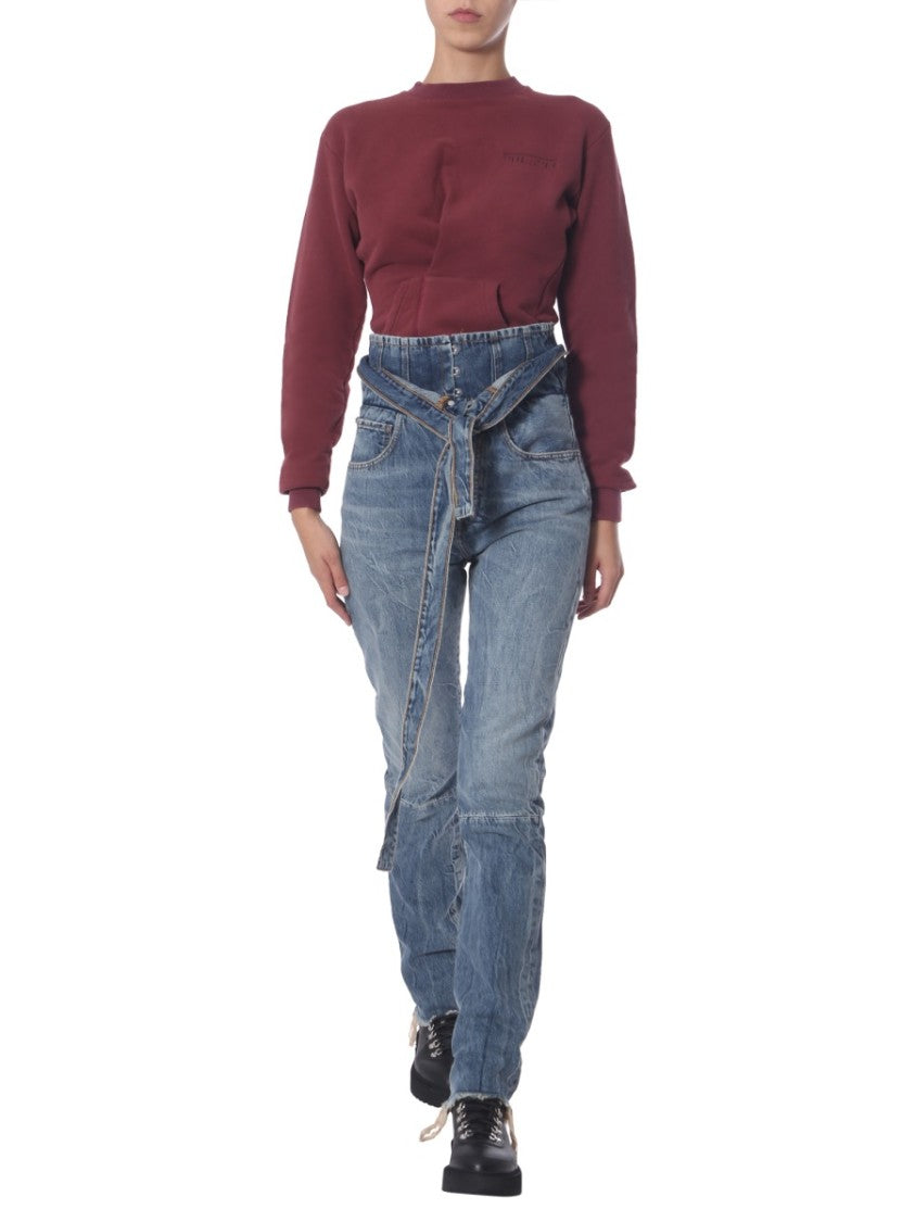 Asymmetrical Hem Burgundy Crew Neck Sweatshirt