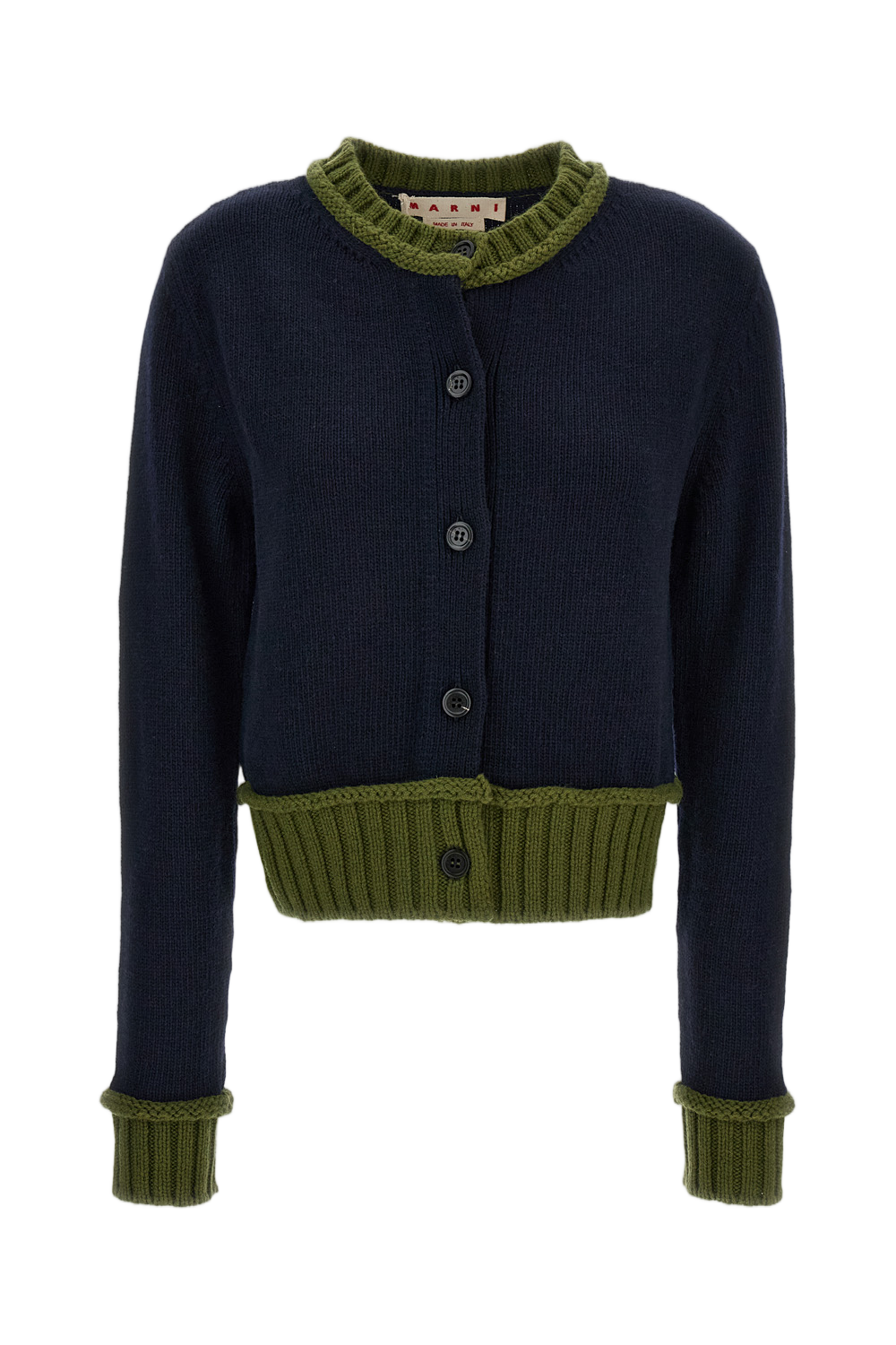 Blue Crew-Neck Boxy Fit Cardigan