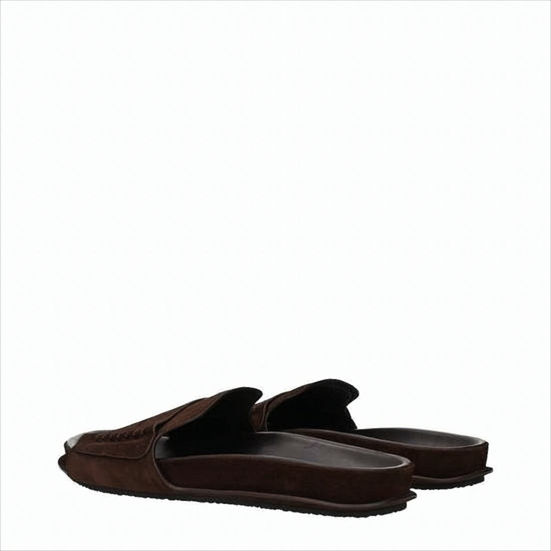 Slip-On Brown Suede Mules with Scalloped Detailing