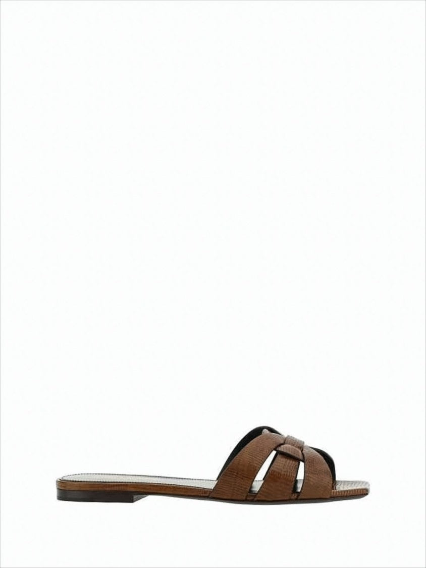 Woven Calf Leather Flat Mule Sandals