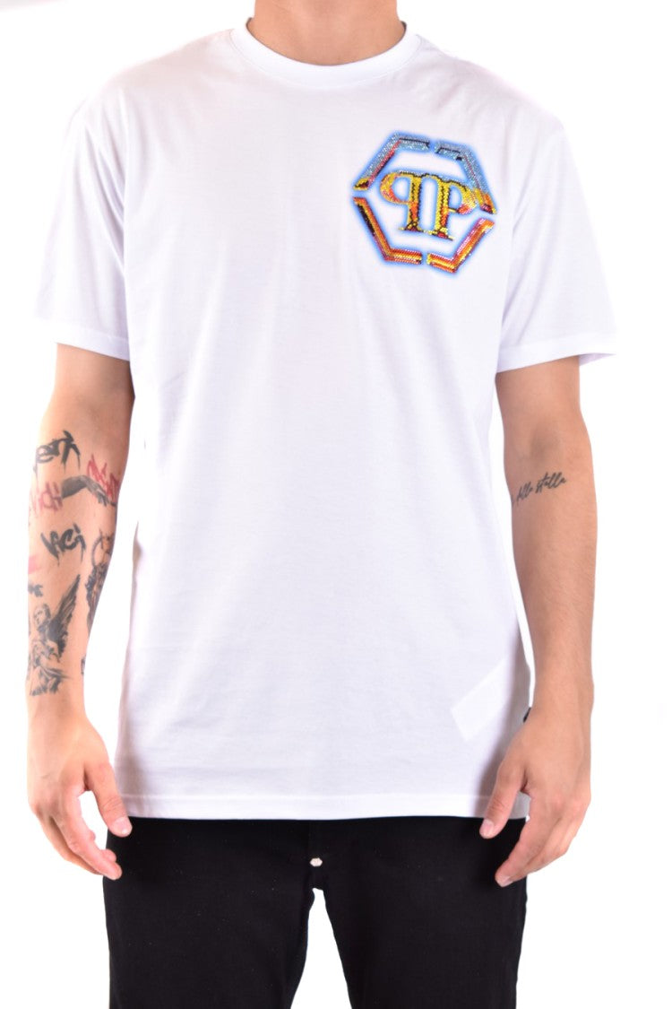 White T-Shirt with Hexagonal Logo