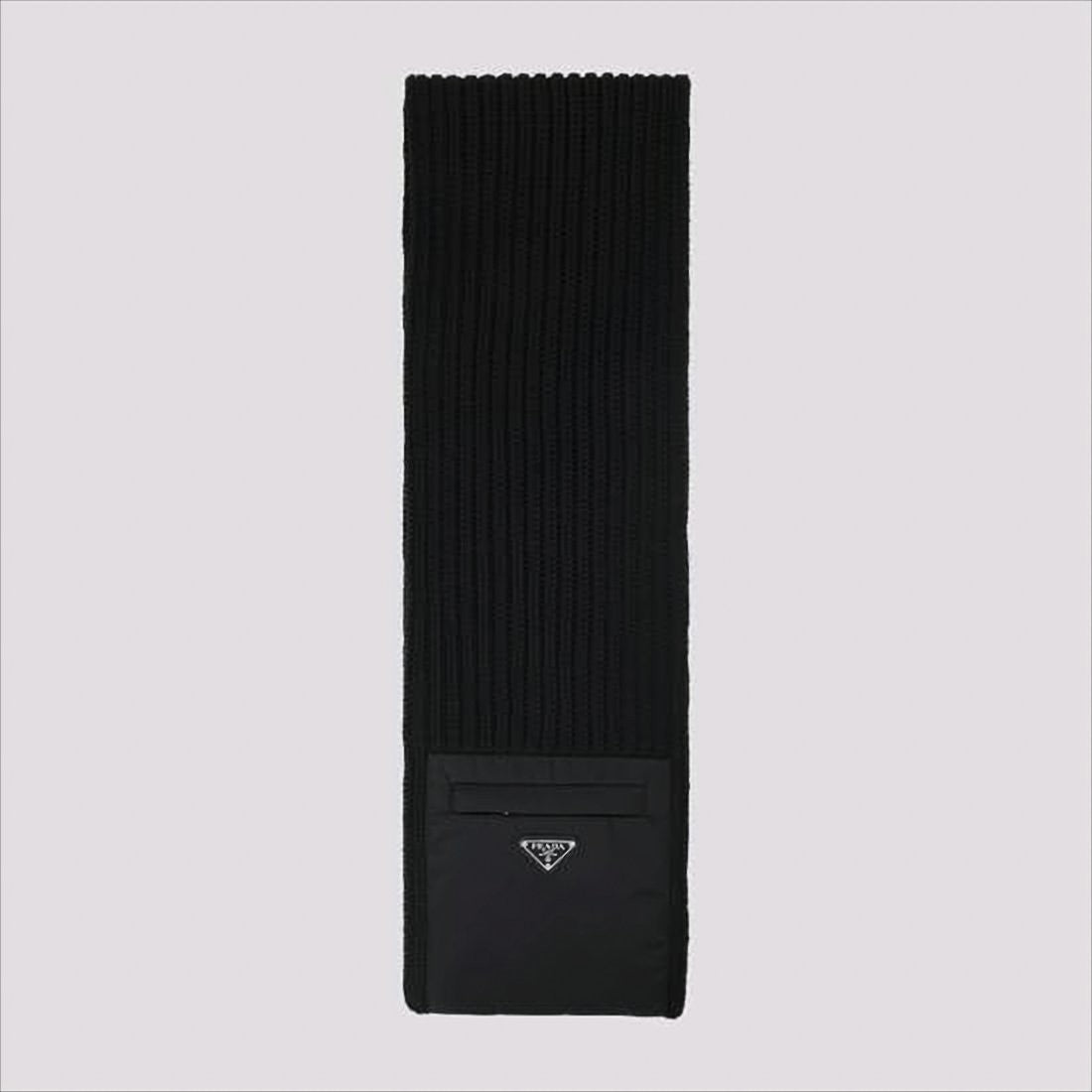 Ribbed Knit Wool Scarf with Logo Embellishment