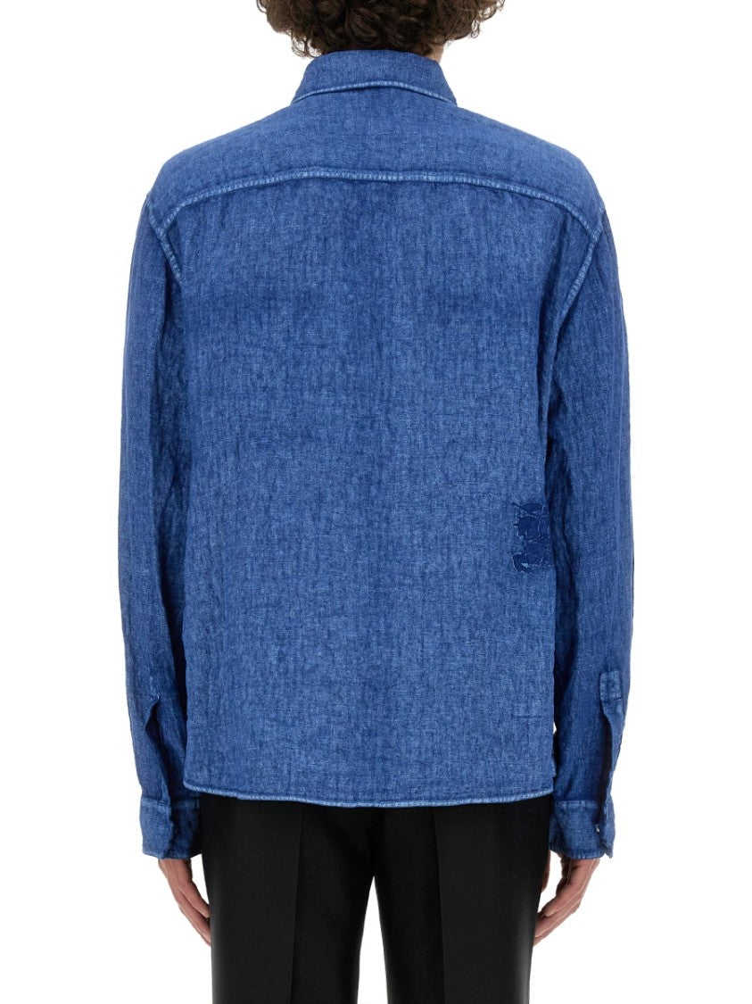 Relaxed Fit Blue Linen Shirt