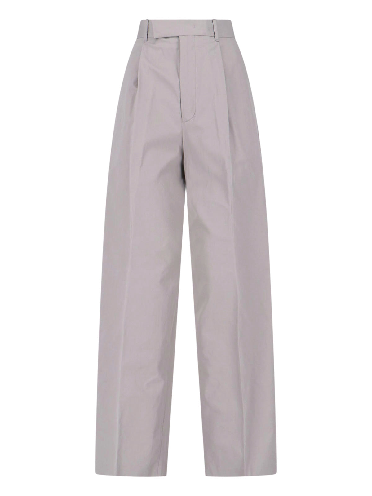 Grey High-Waisted Tailored Cotton Trousers