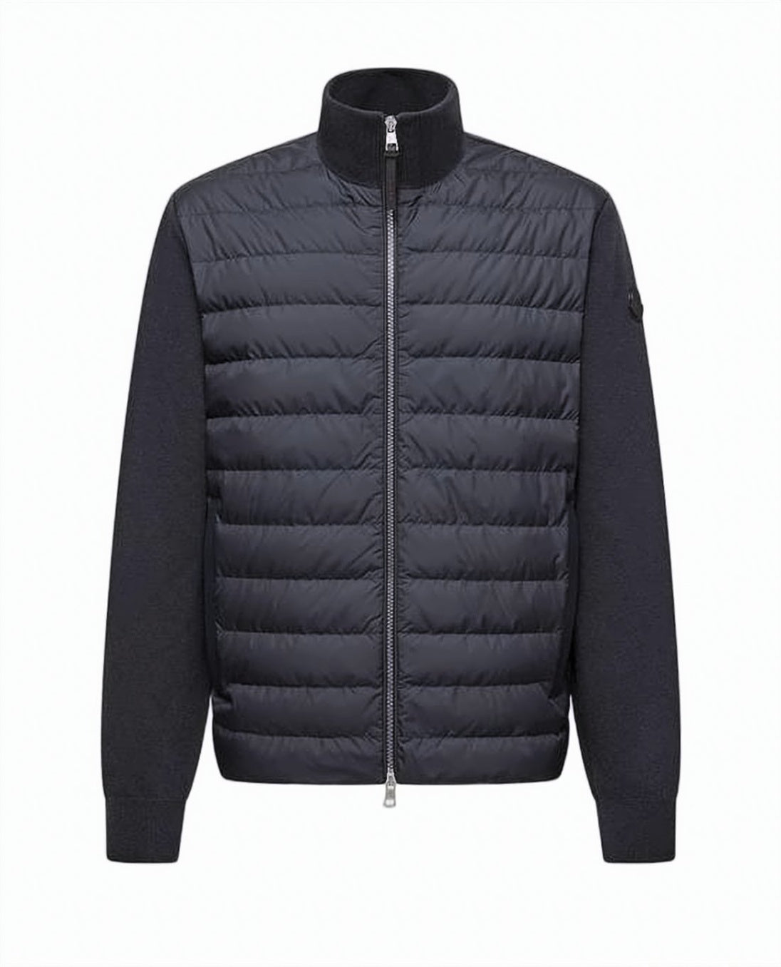 Quilted Zip-Up Cardigan with Stand Collar