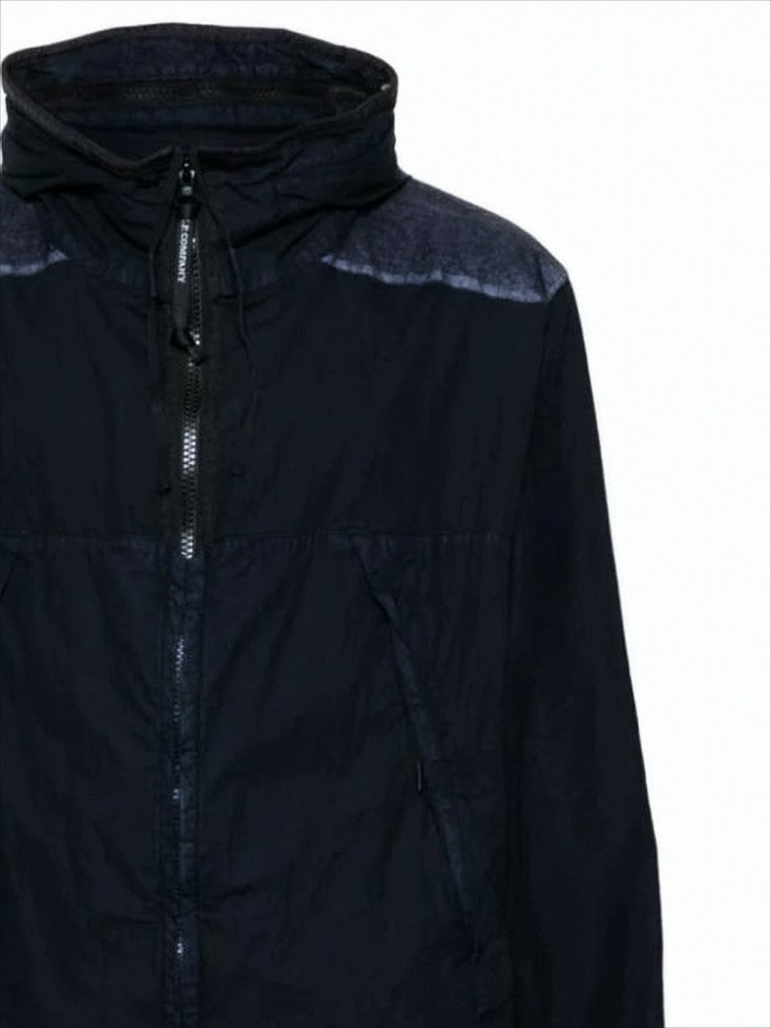 High Collar Black Casual Jacket With Zipper Closure And Textured Panels