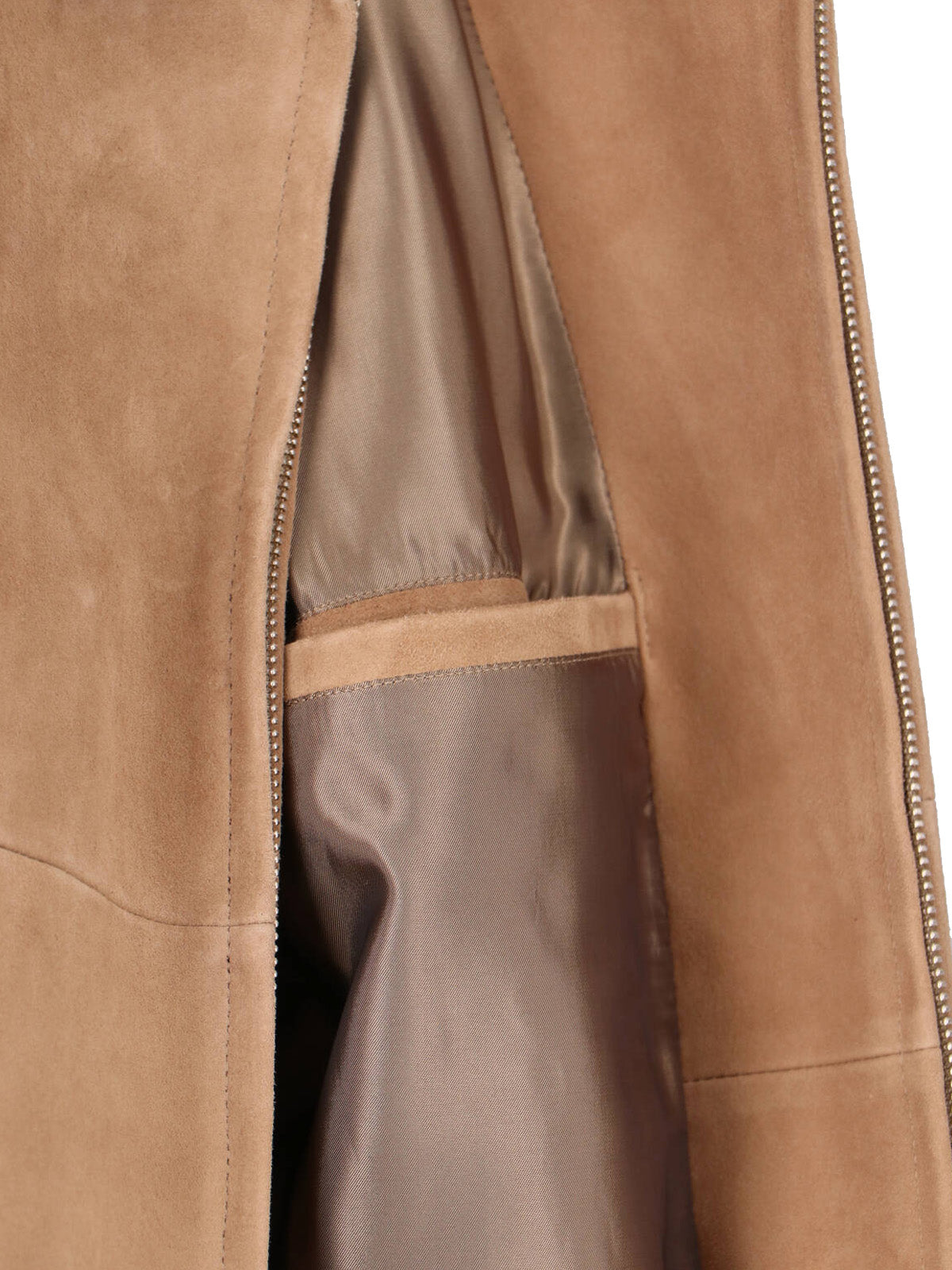 Structured Beige Jacket With High Collar And Zipper Closure