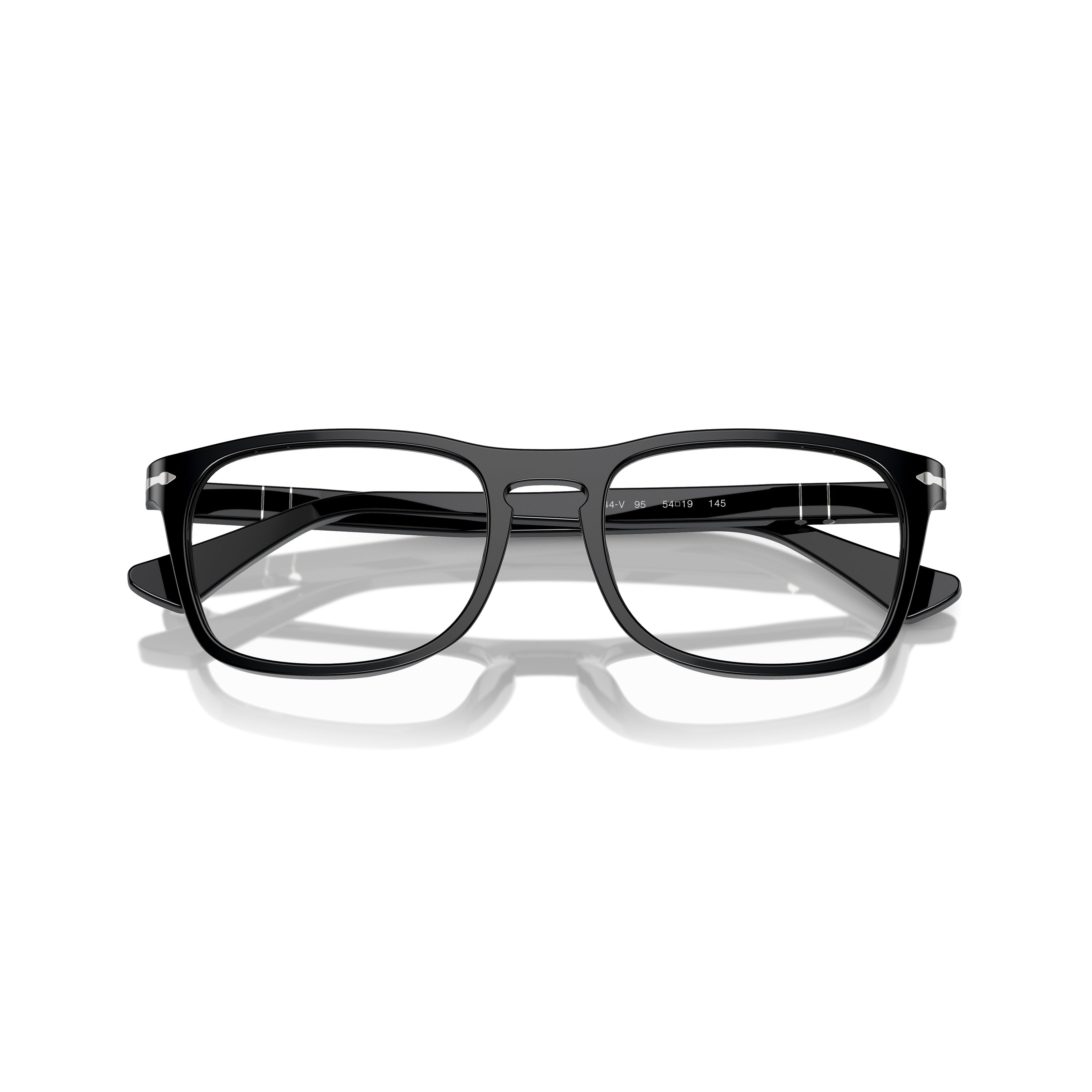 0po3344v Glossy Black Acetate Rectangular Frames with Silver Accents