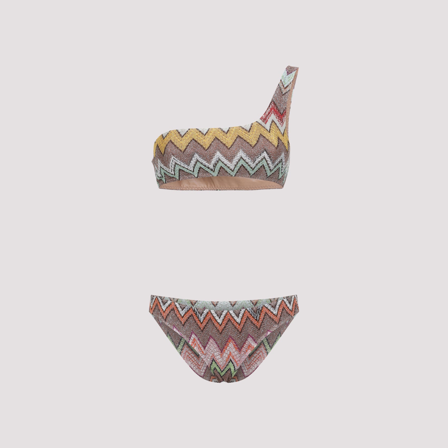 Multicolor Zigzag Bikini with One-Shoulder Top