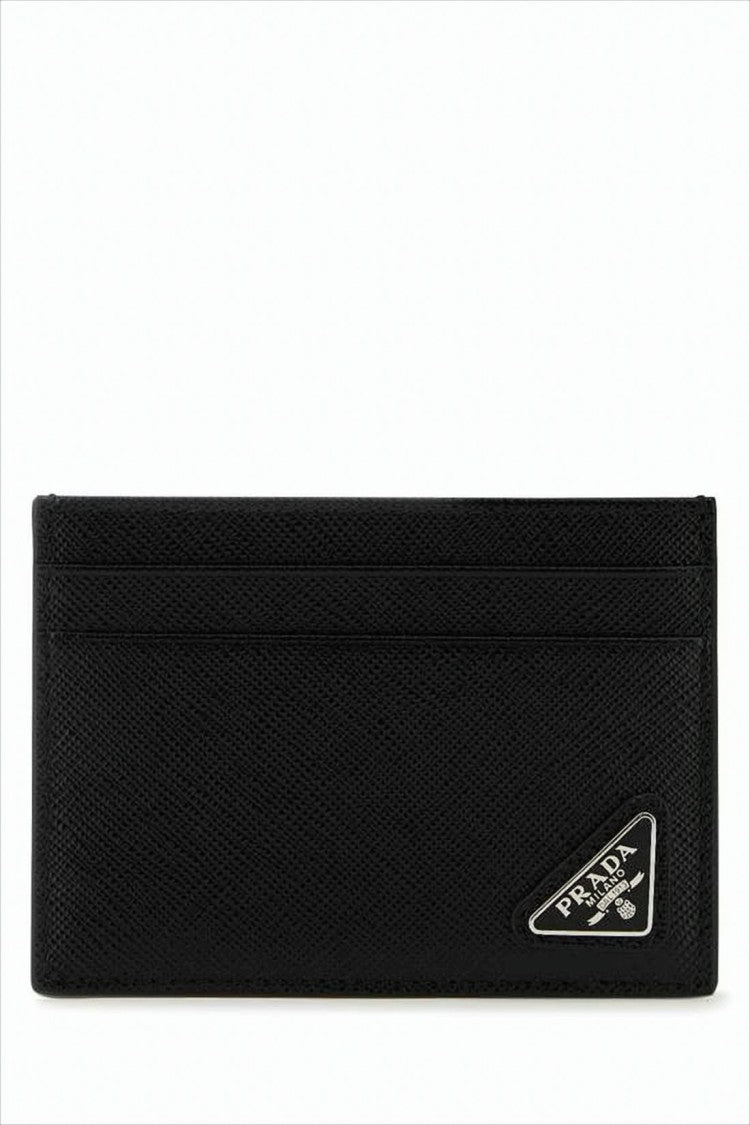 Textured Leather Card Wallet with Triangular Metal Logo