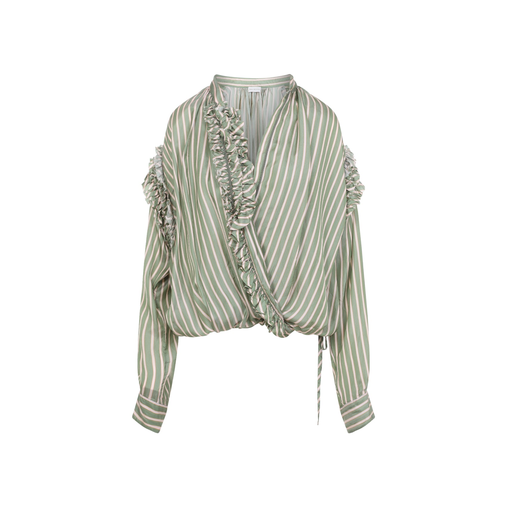 Wrap-Style Blouse with Ruffle Neckline
