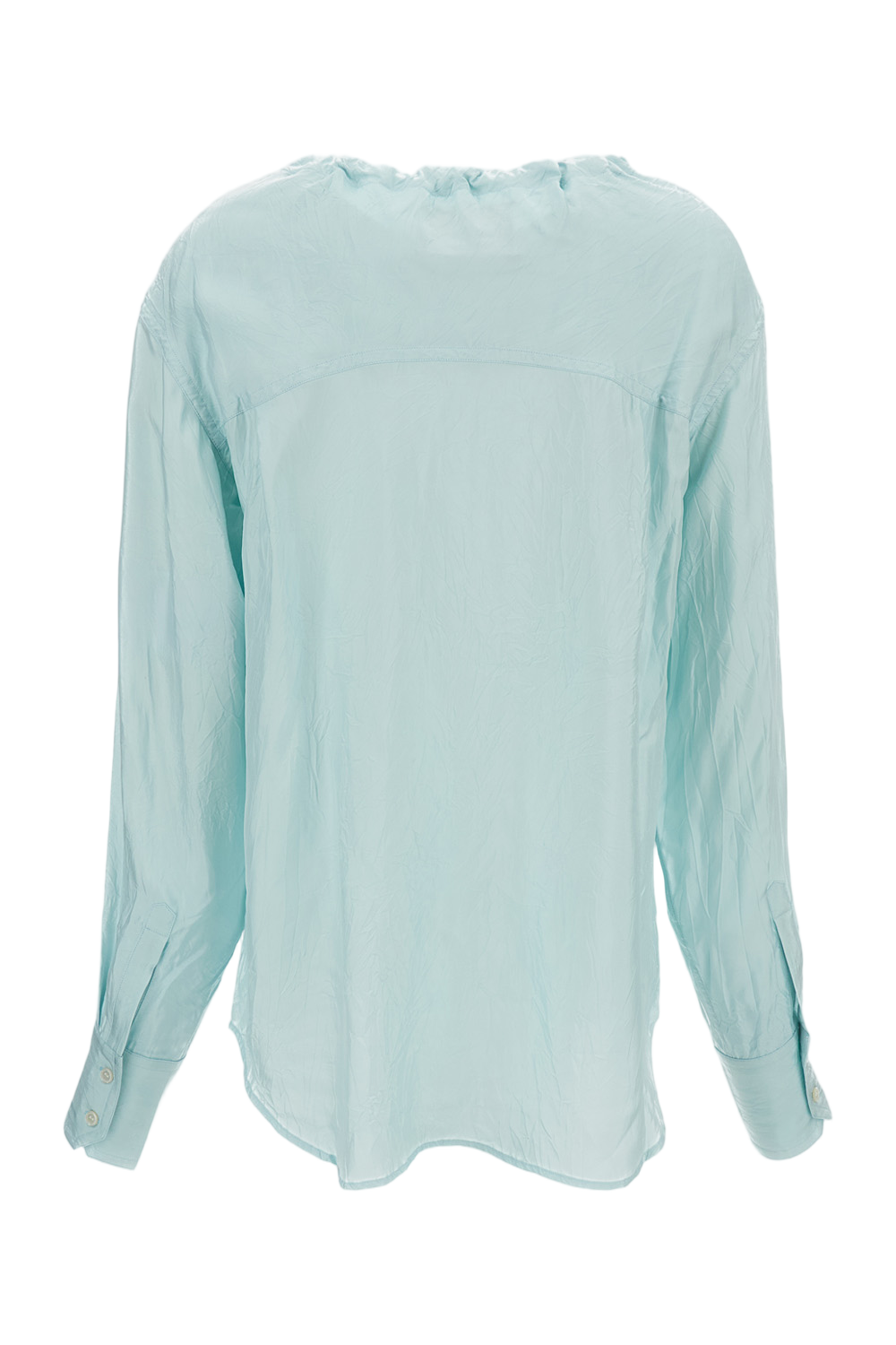 Light Blue Ruffled Shirt With Gathered Neck
