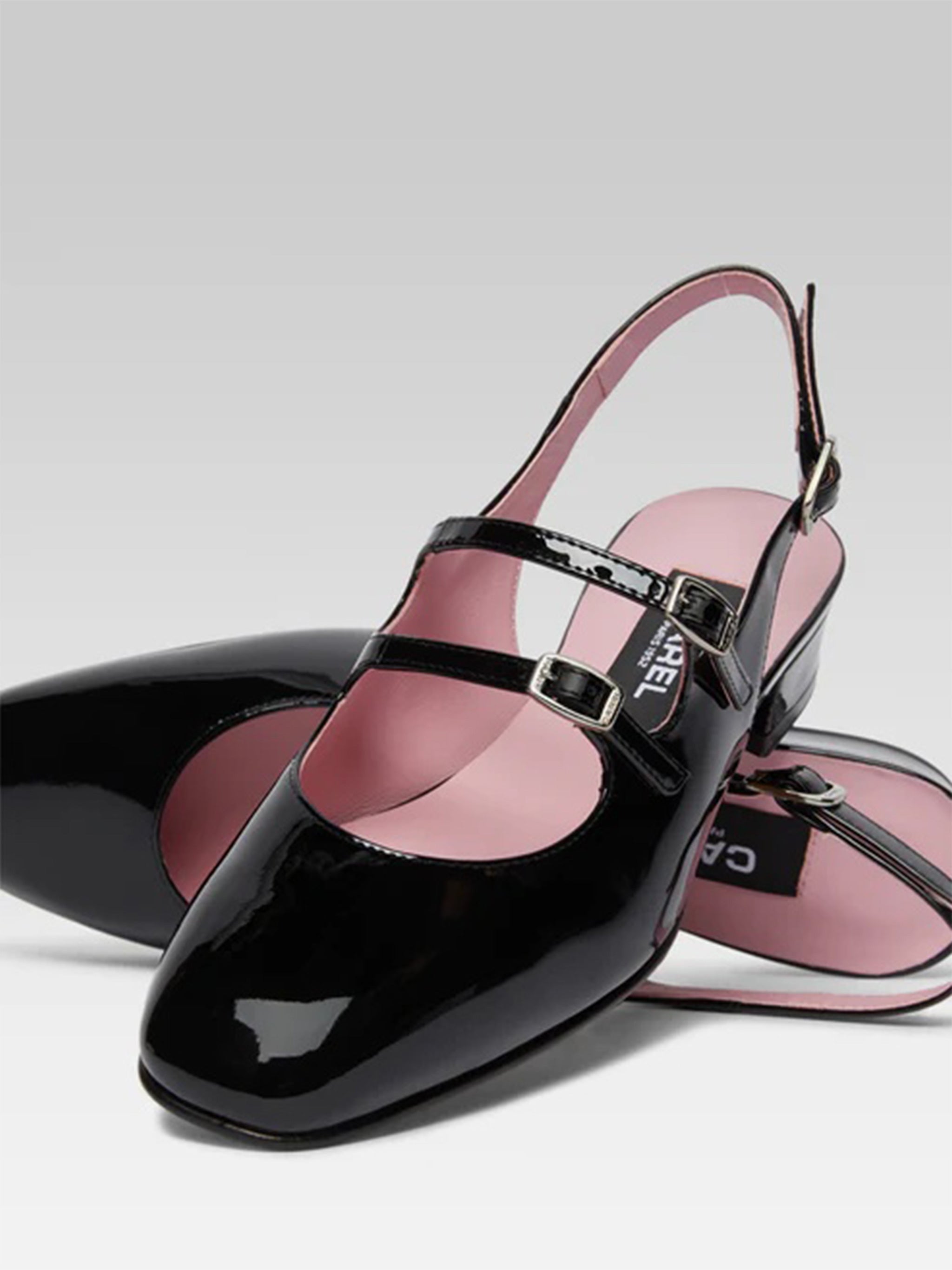 Peche Glossy Black Patent Slingback Flats