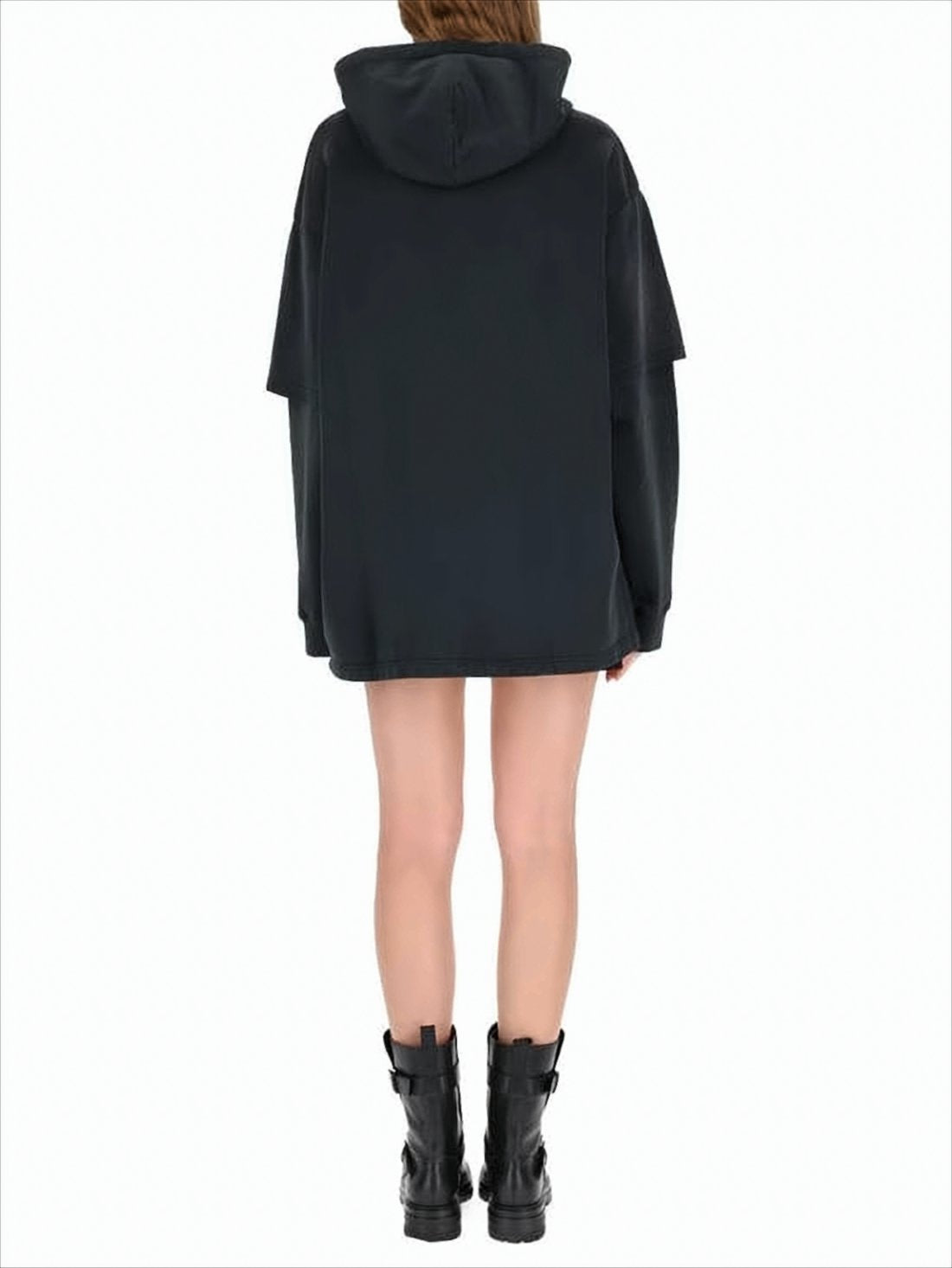 Layered Sleeve Black Oversized Hoodie