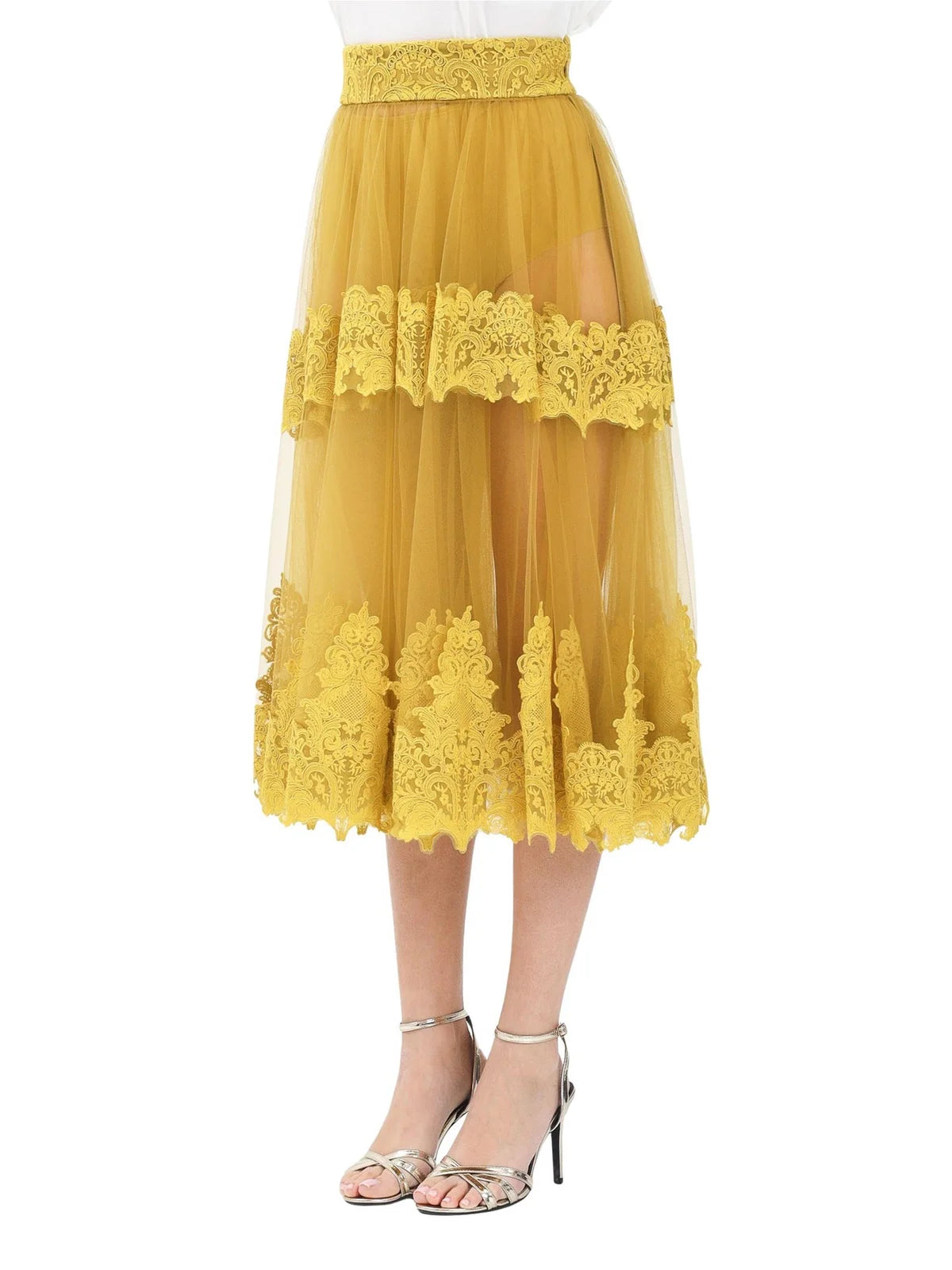 Curry Polyamide Elastane Embroidered Skirt