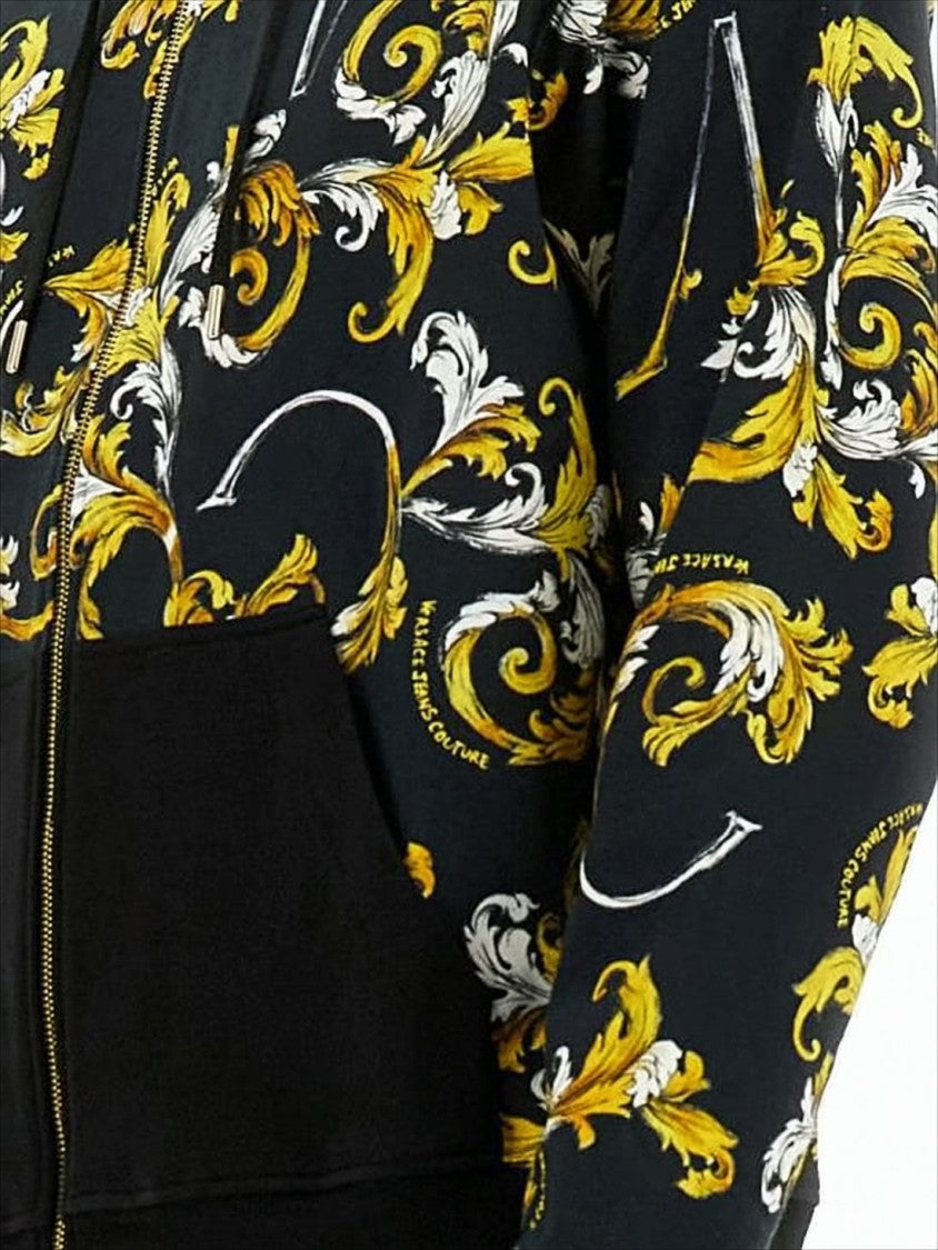 Baroque-Inspired Hoodie in Black with Gold Print