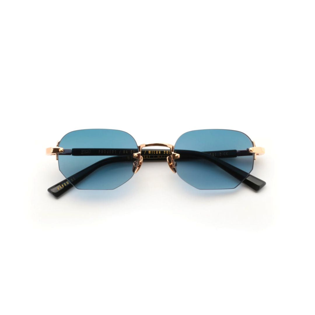 Moonstone Octagonal Blue Gradient Rimless Sunglasses with Gold Accents